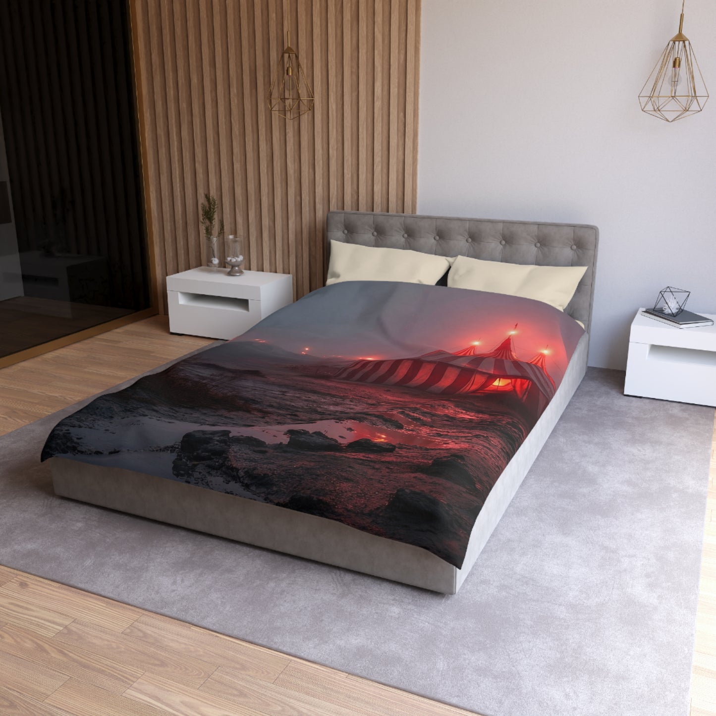 Crimson Carnival Tent Microfiber Duvet Cover – Whispers of the Fogbound Ring