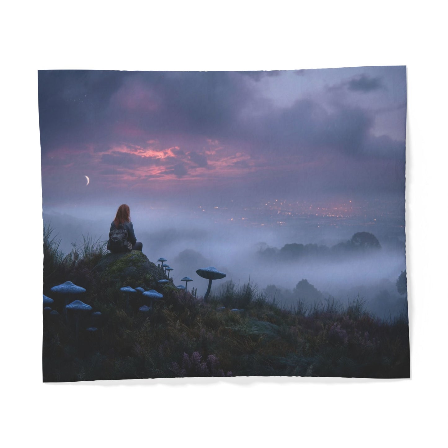 Misty Peak Wanderer Cotton Duvet Cover – Twilight Sentinel at the Edge of Dreamscape