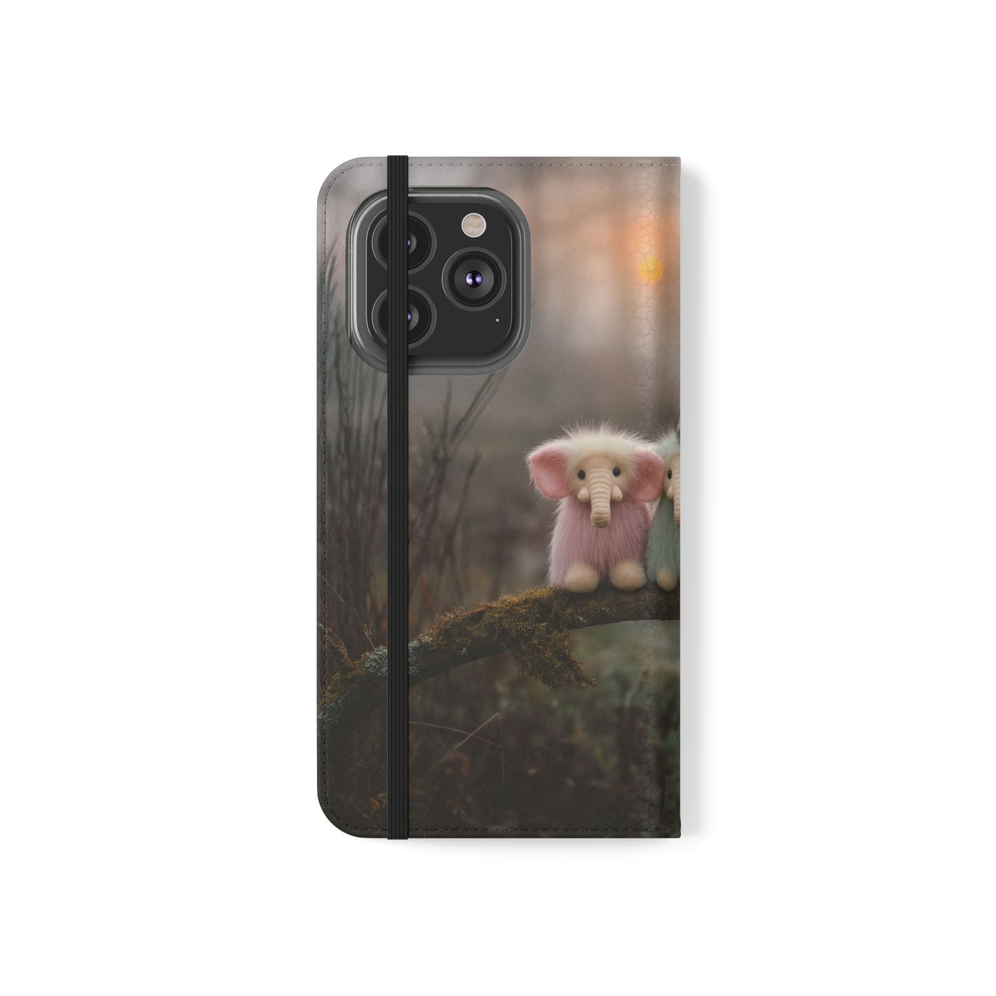 Mossy Branch Elephants Flip Cases – Pastel Fluff Guardians