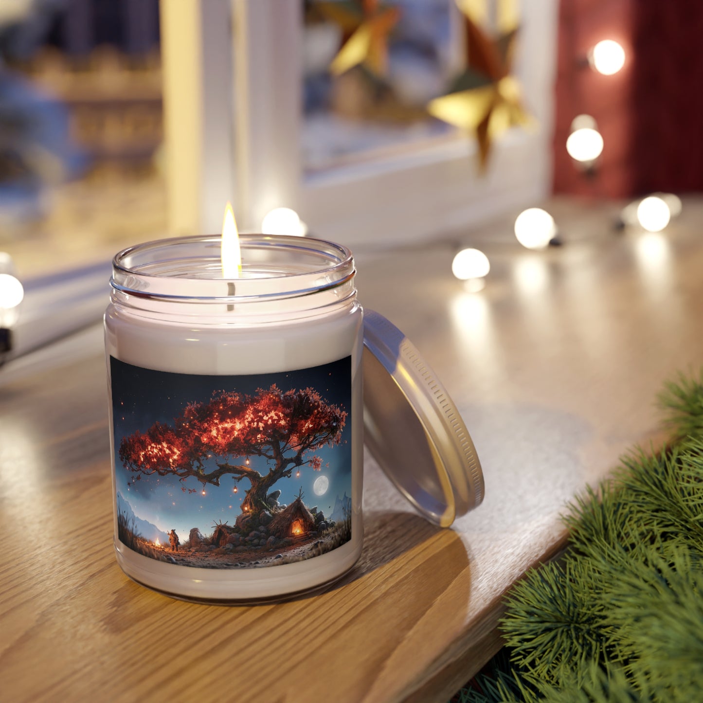 Whispering Ember Tree Scented Soy Candles with White Lid, 9oz – Night’s Warm Embrace