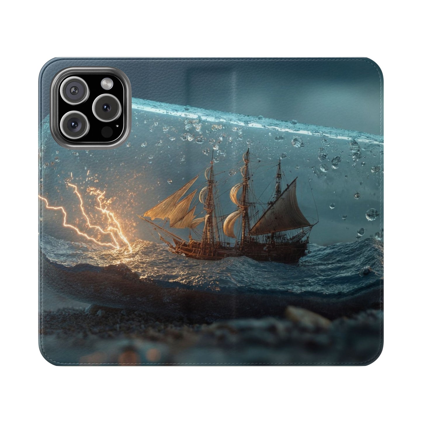 Storm-Struck Galleon Flip Cases – Lightning Inside Glass Bottle