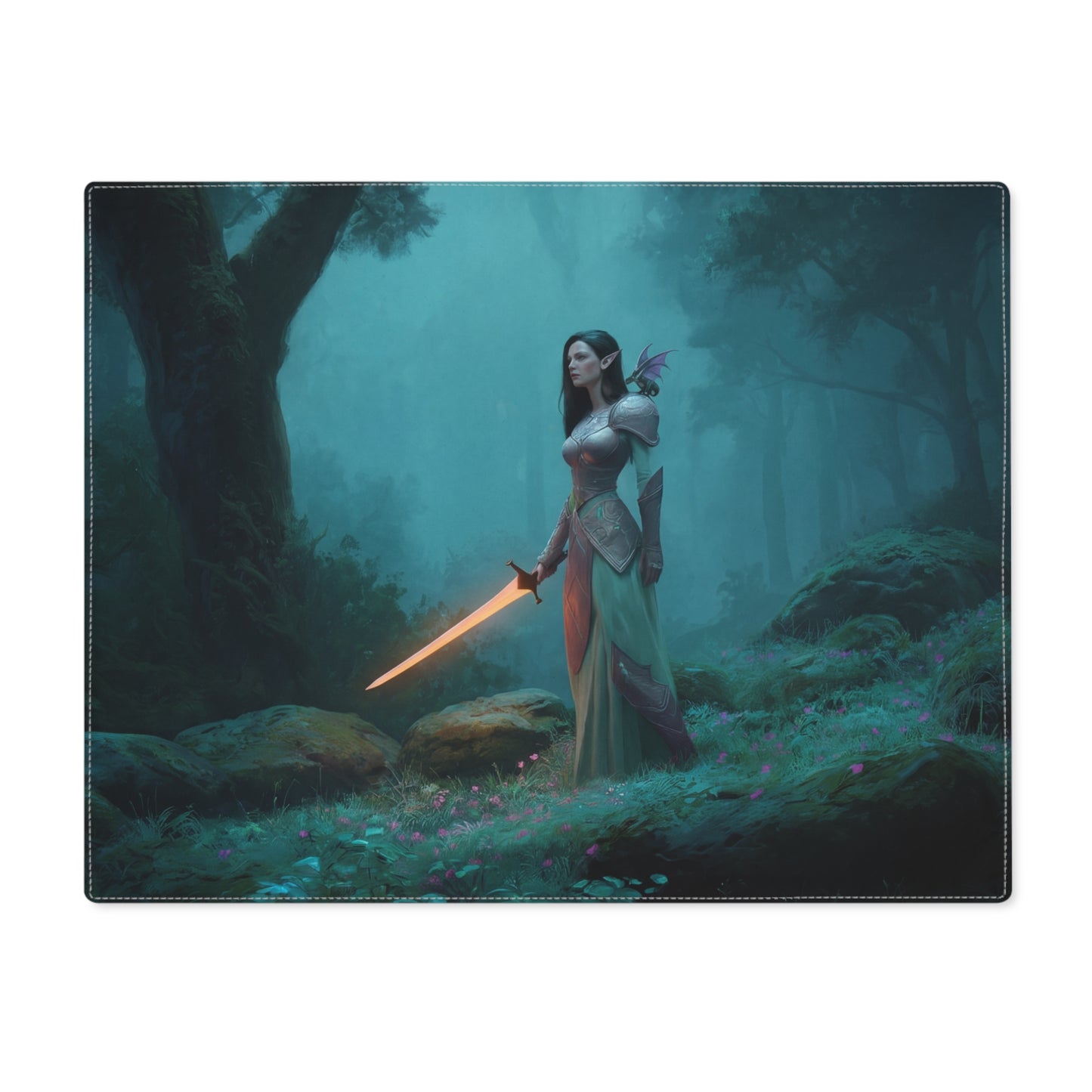 Elven Sentinel Placemat – Twilight Grove with Glowing Blade