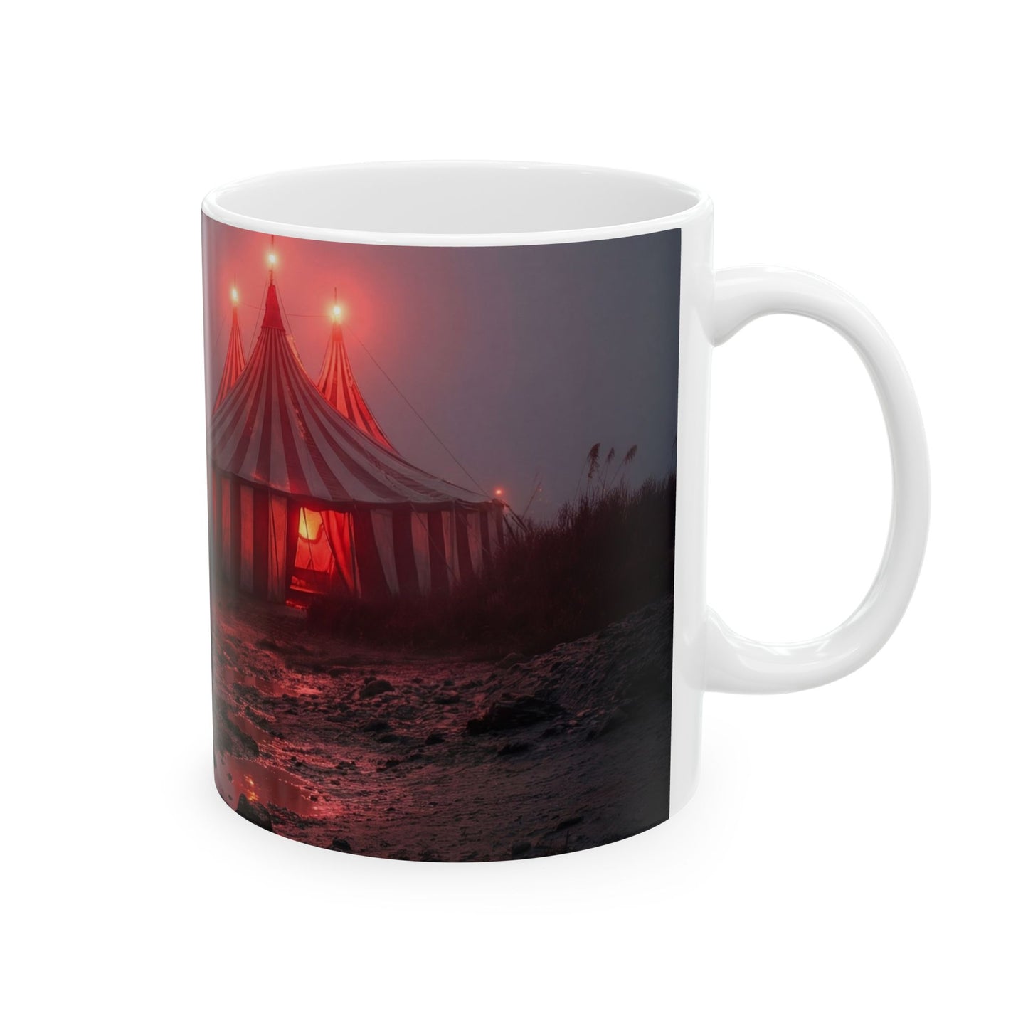 Crimson Circus Tent Ceramic Mug – Midnight Fog & Velvet Lights