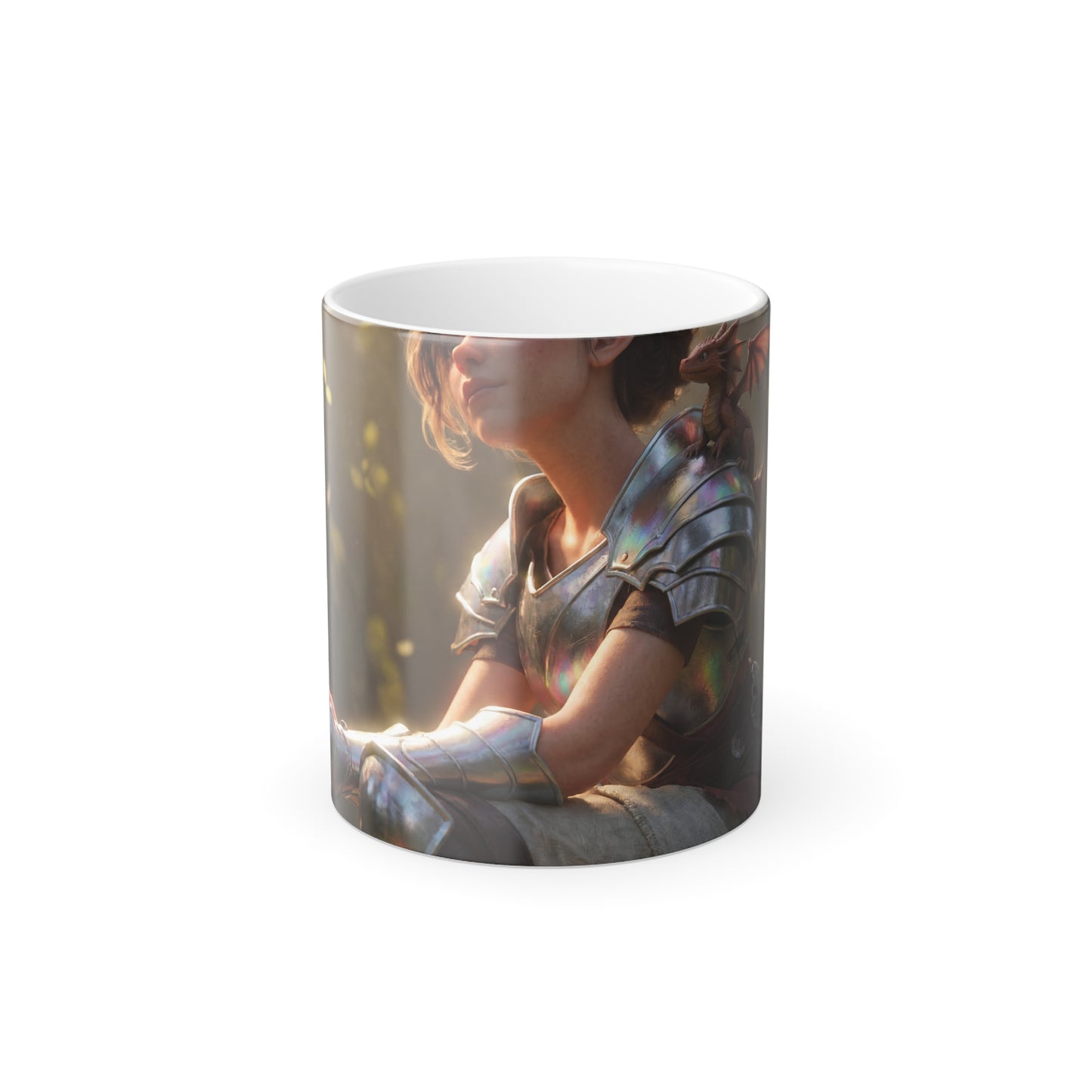 Elven Sentinel & Dragon Companion Color Morphing Mug, 11oz – Forest Guardian Rest Moment