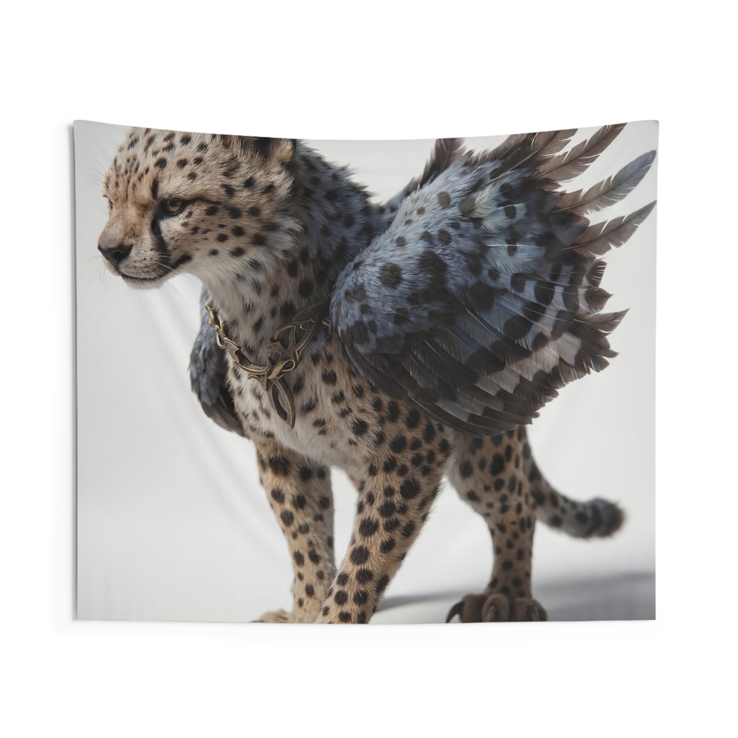 Winged Cheetah Indoor Wall Tapestries – Graceful Feline with Feathers and Gold Collar