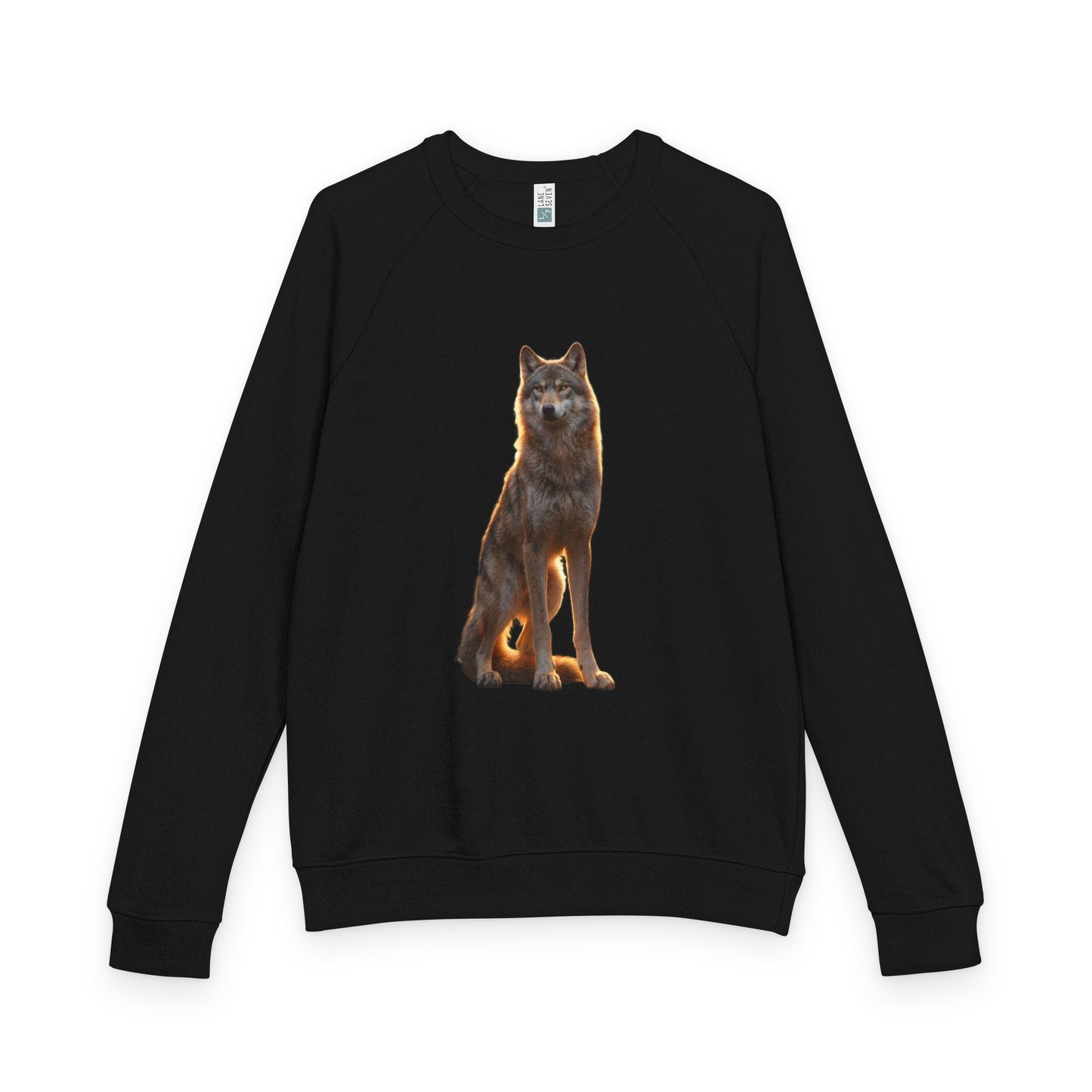 Golden Hour Wolf Unisex French Terry Raglan Crewneck – Amber Silhouette Standee
