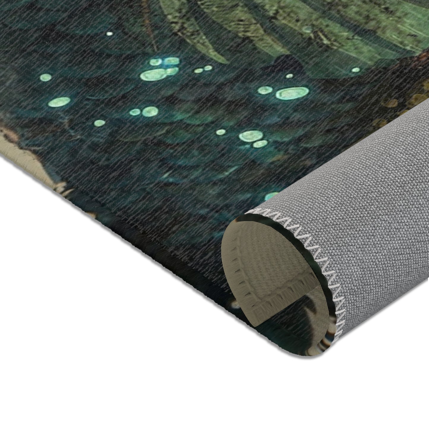 Giant Bioluminescent Fish Home Rug – Whimsical Underwater Village Dreamscape
