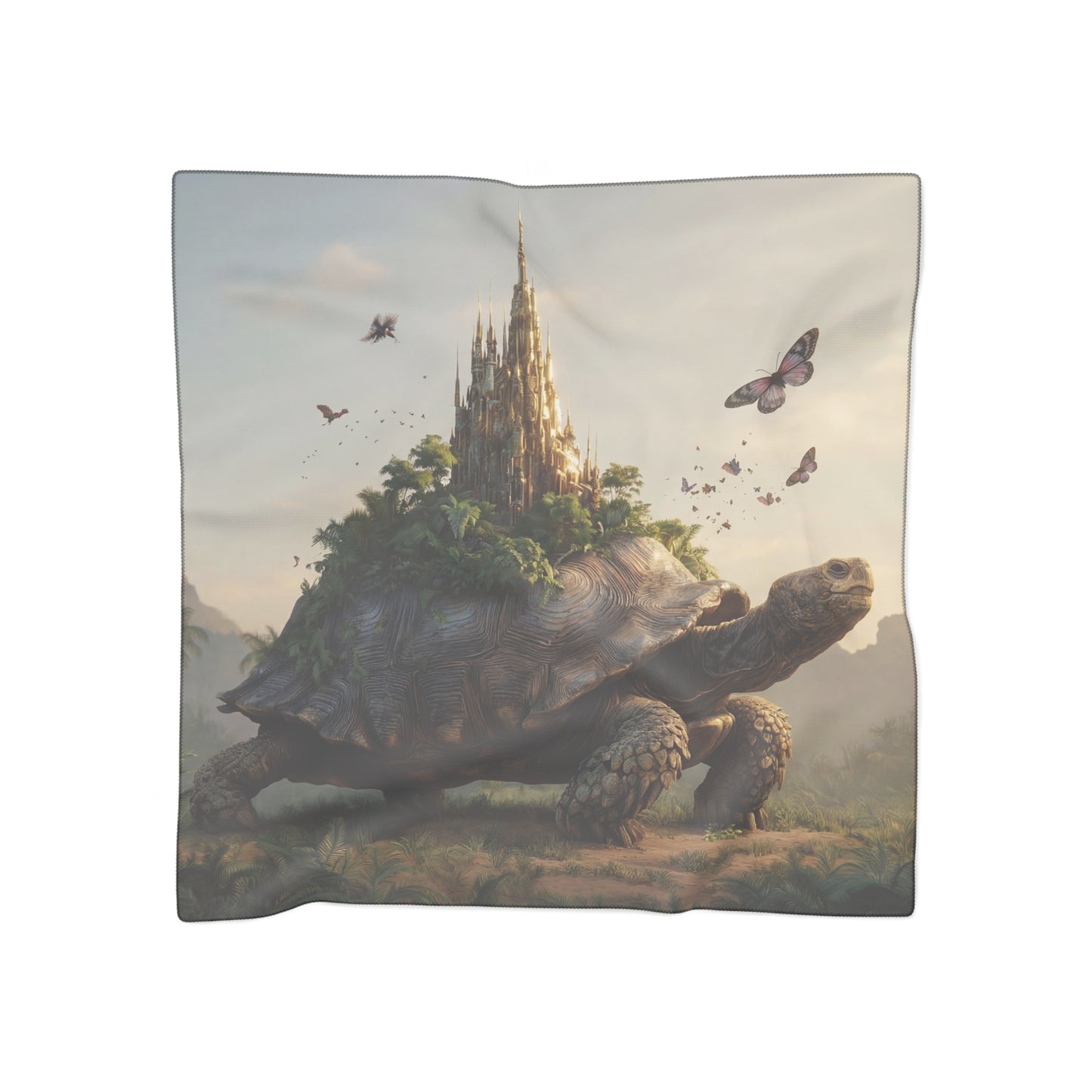 Castle on the Turtle Poly Scarf – Dawn’s Whispering Sanctuary