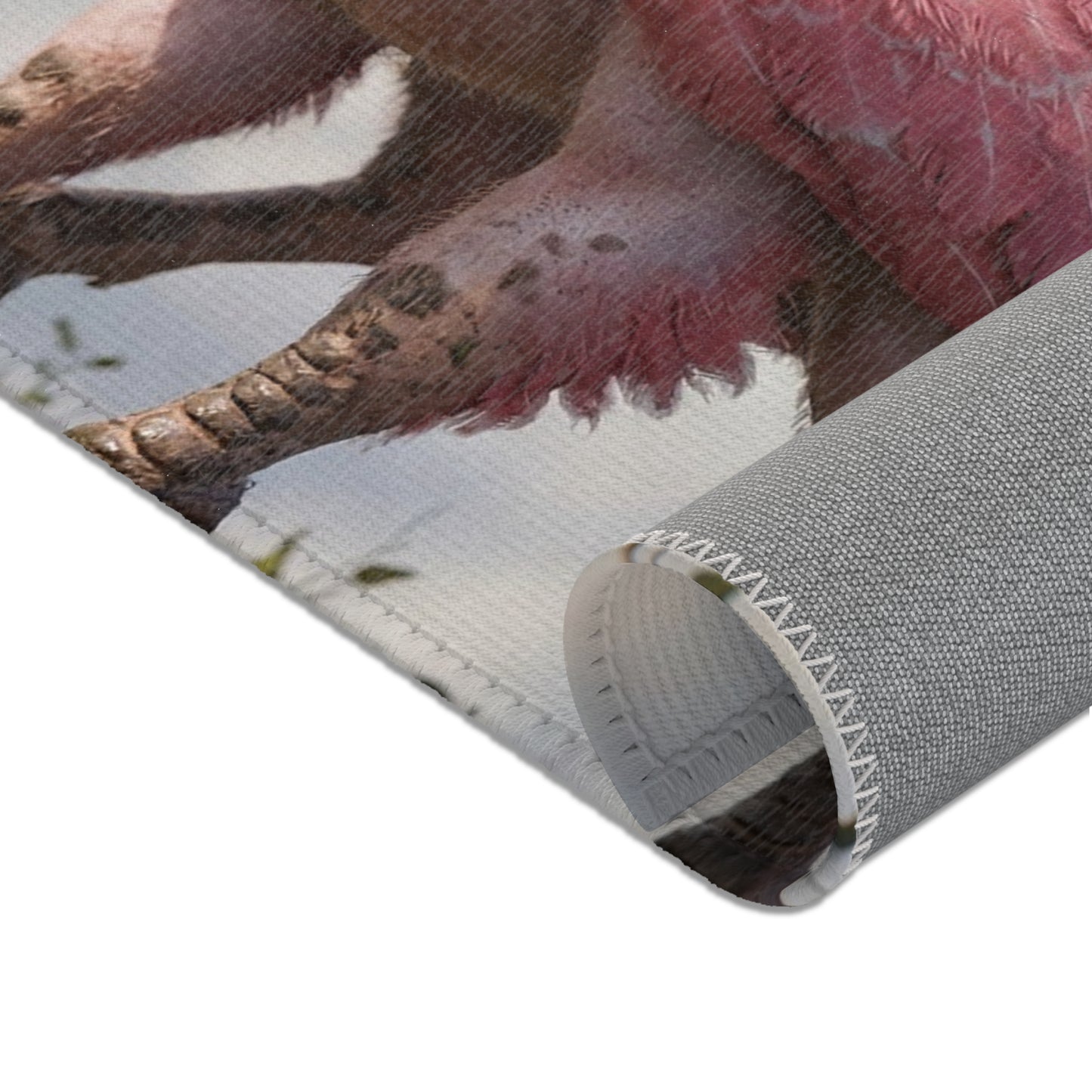 Pink Dawn Sentinel Area Rug – Soft Feathers and Curled Tail Dreamscape