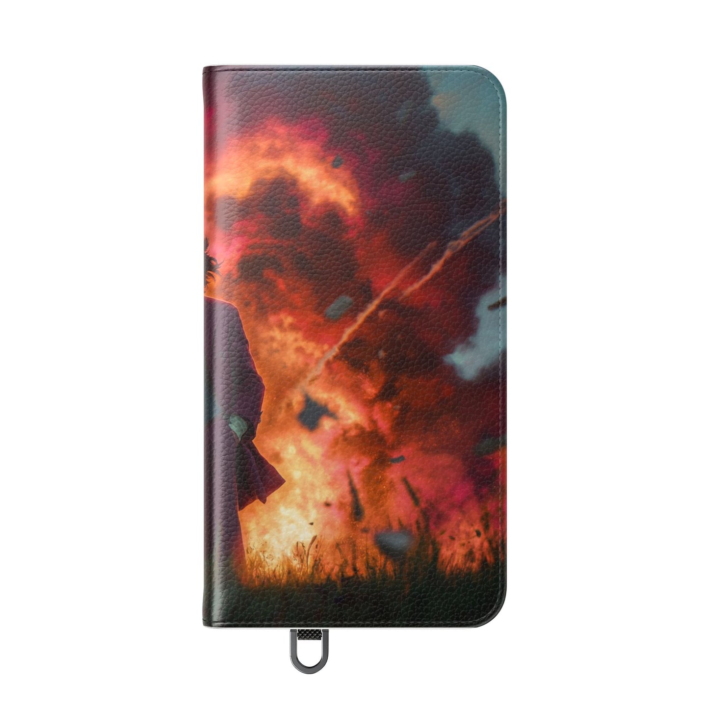 Goggles & Chaos Flip Cases – Purple Suit Amidst Fiery Explosion