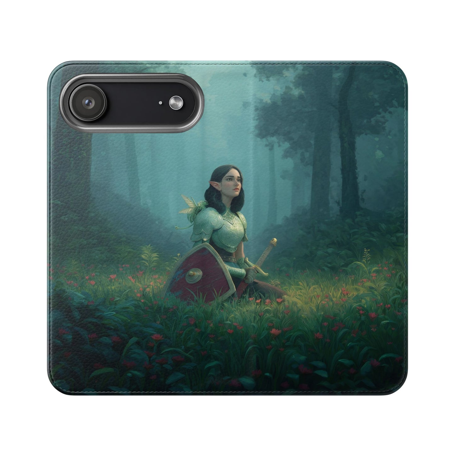 Woodland Sentinel Flip Cases – Green Knight in Misty Grove