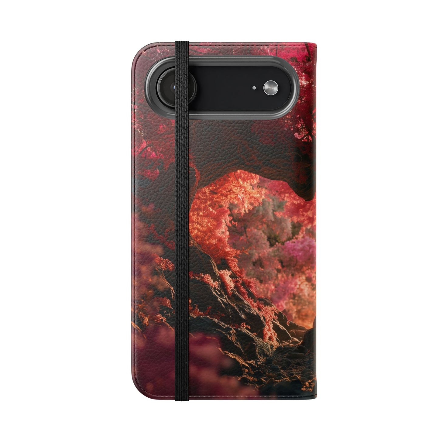 Crimson Arch Flip Cases – Heart-Shaped Canopy Romance