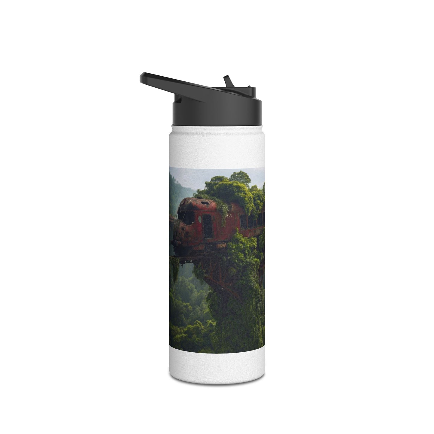 Overgrown Train Bridge Water Bottle – Verdant Ruin Dreamscape