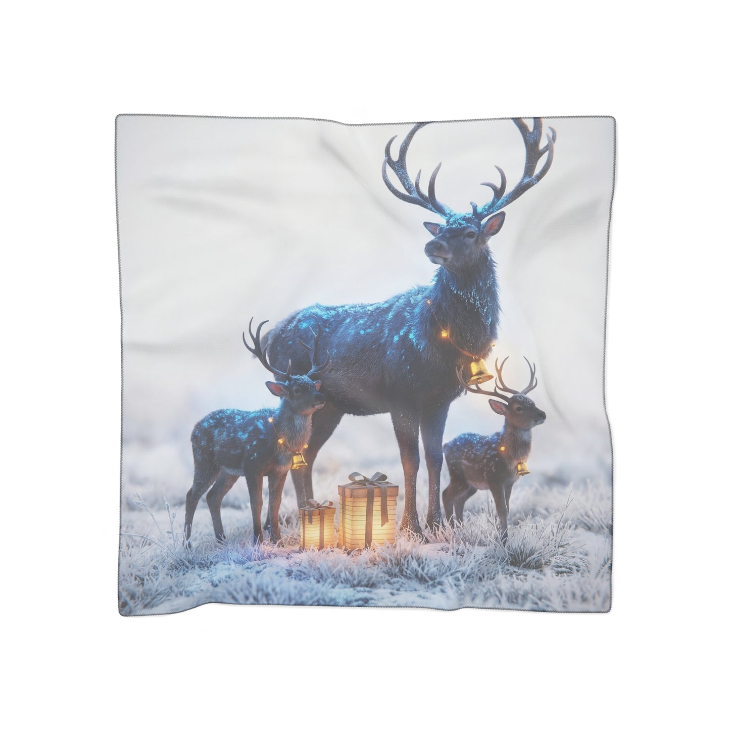 Frostbound Deer Family Poly Scarf – Winter’s Gentle Gift Bearers