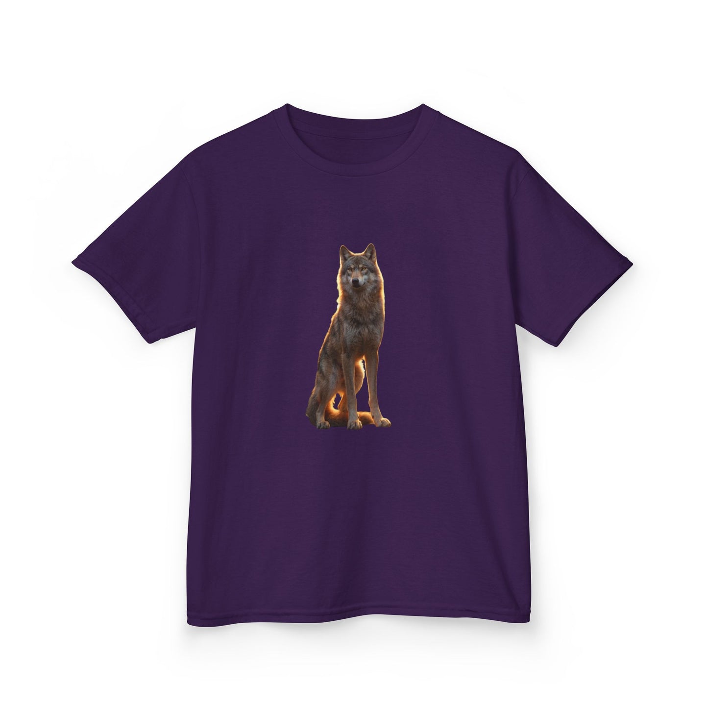 Sunlit Wolf Kids Heavy Cotton™ Tee – Golden Sentinel Portrait
