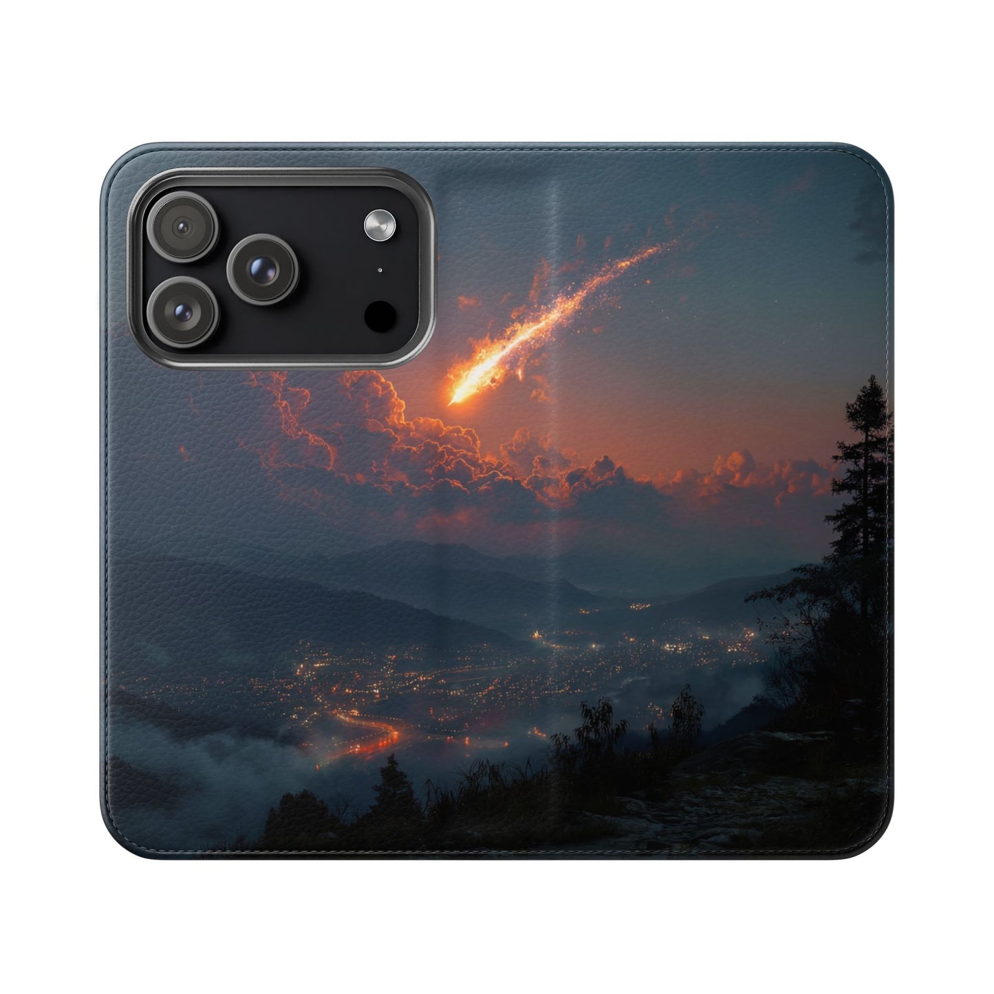 Meteor Over Valley Flip Cases – Crimson Sky Sentinel Cover