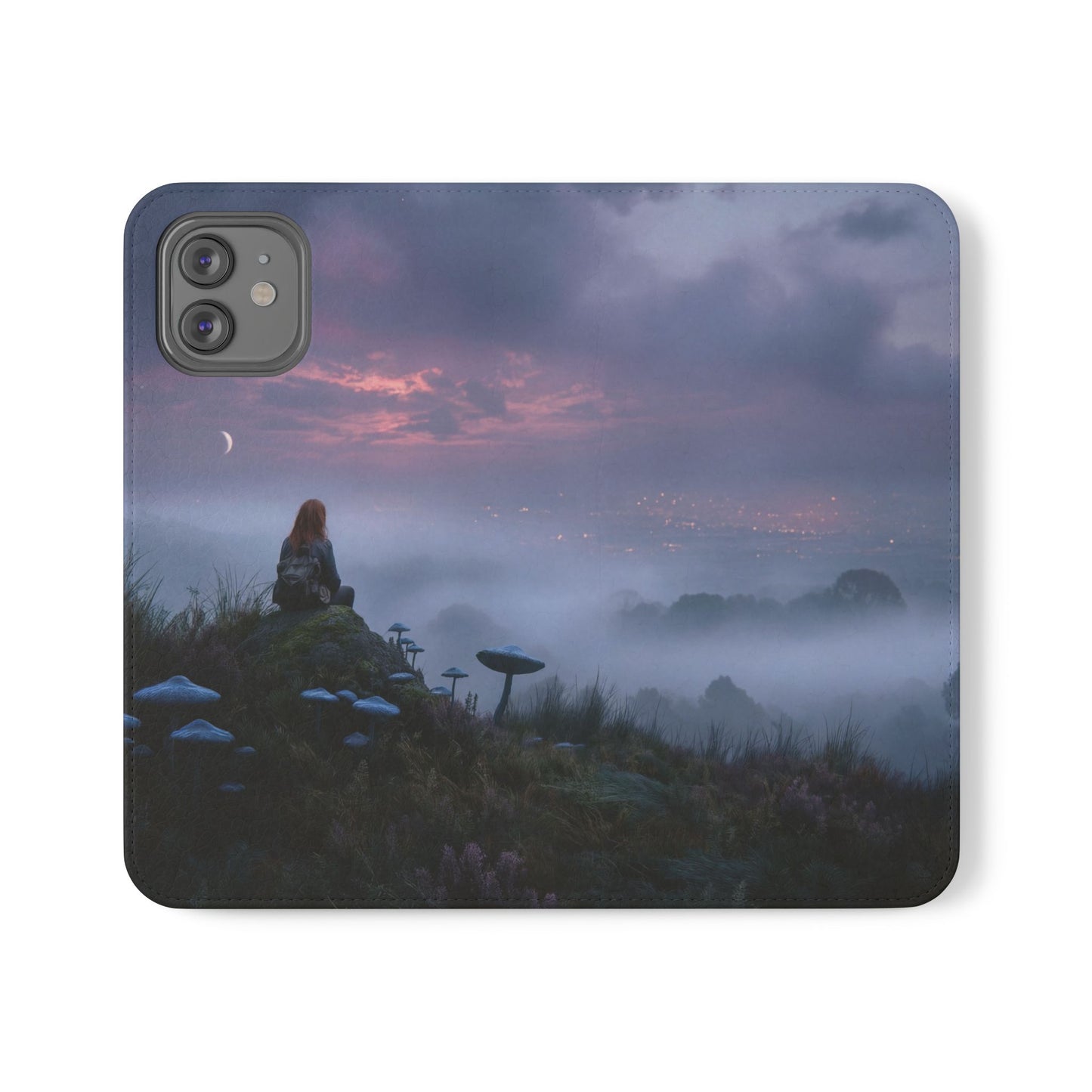 Misty Hilltop Flip Cases – Red-Haired Wanderer at Twilight