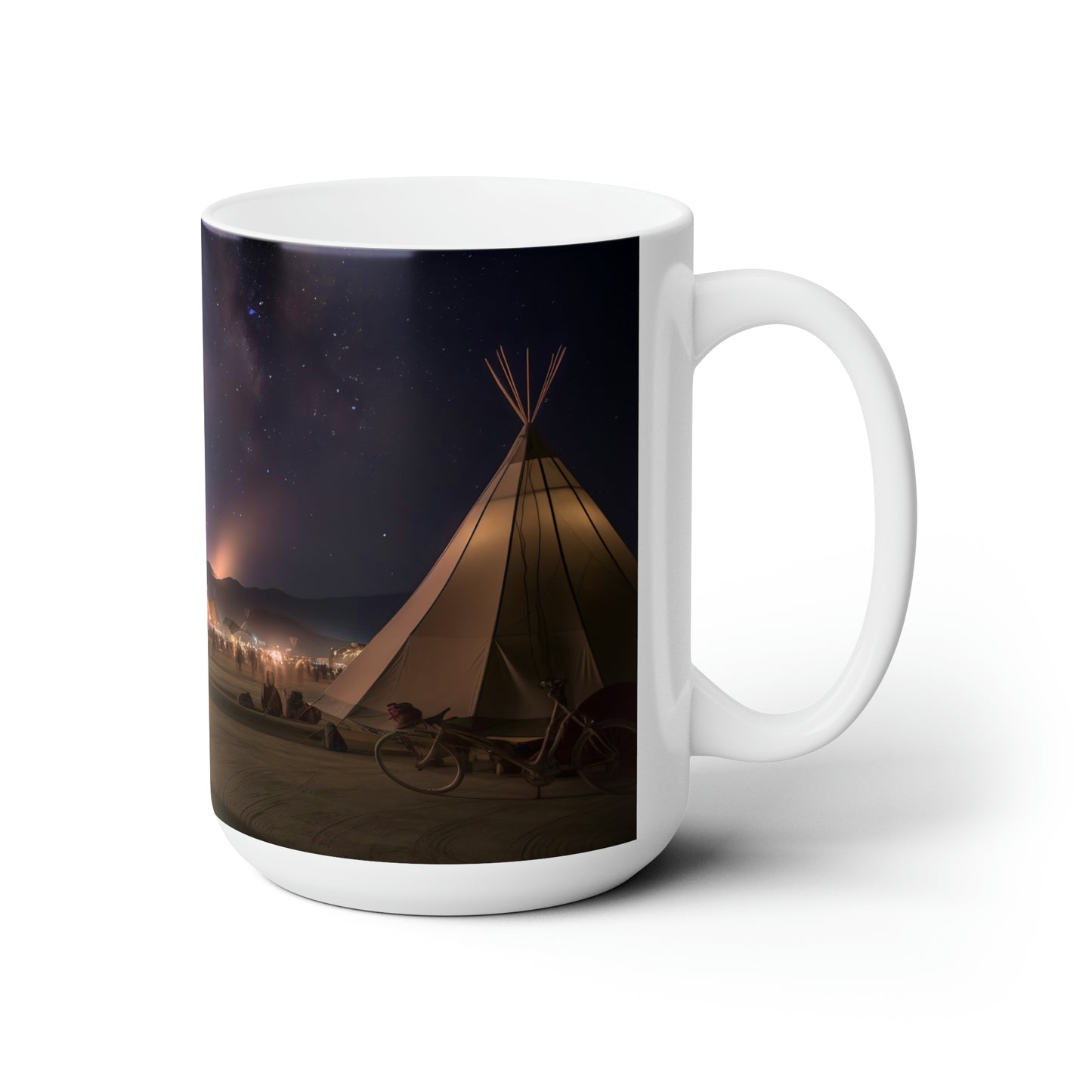 the esplanade at the burning man festival under the stars in the style of titian - Ceramic Mug 15oz