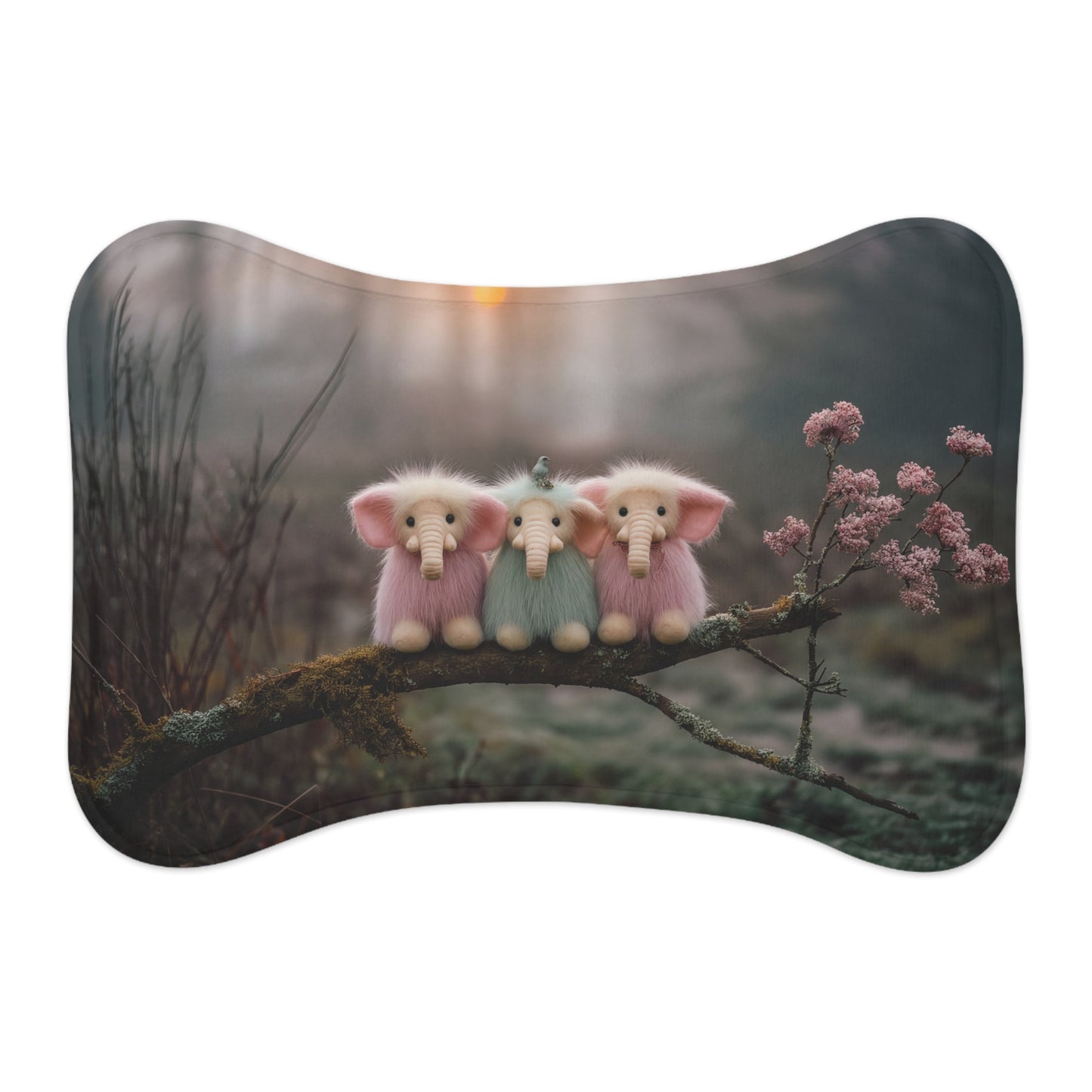 Mossy Branch Elephant Trio – Gentle Forest Guardians Pet Feeding Mats