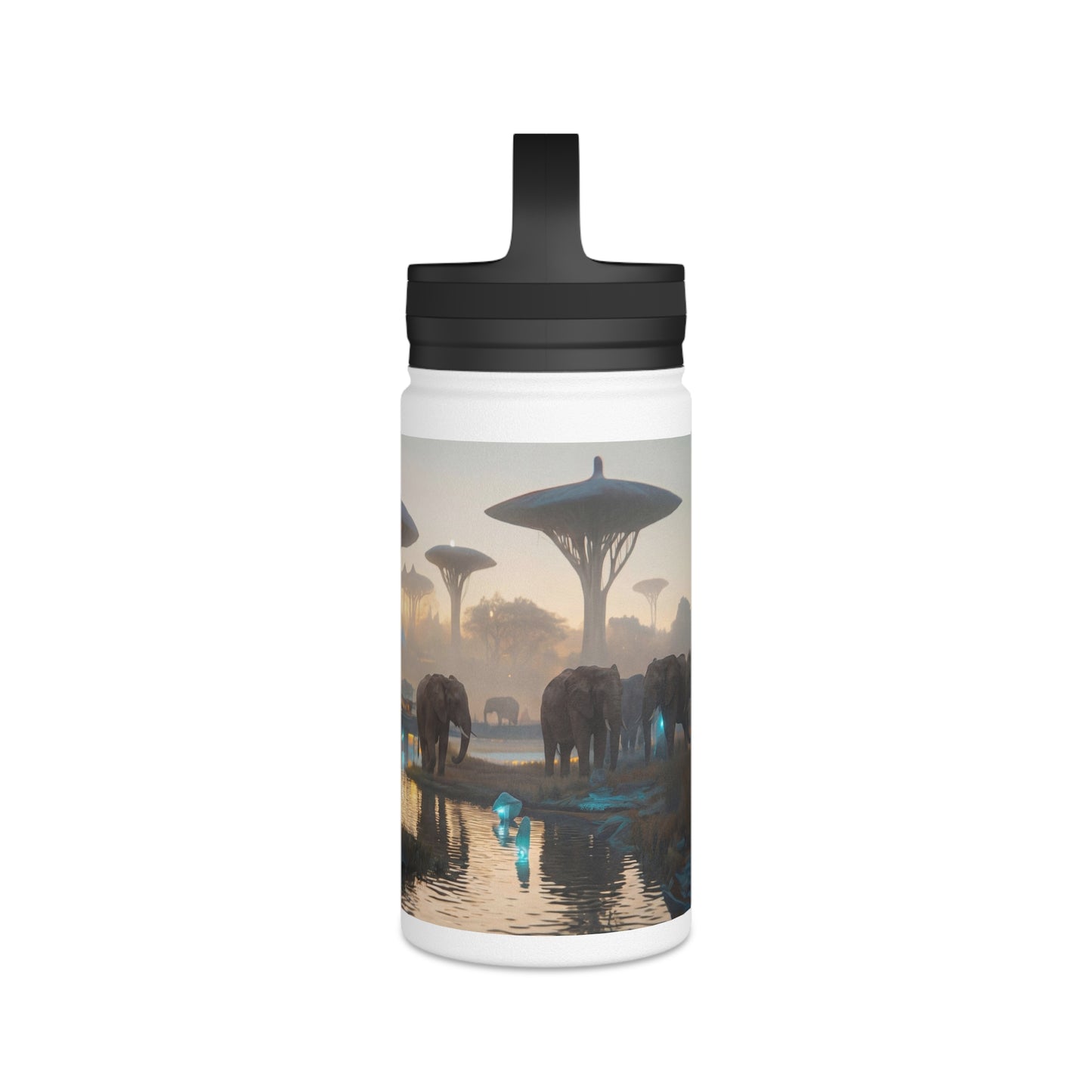 Elephants at Dawn Water Bottle – Bioluminescent Savannah Sanctuary
