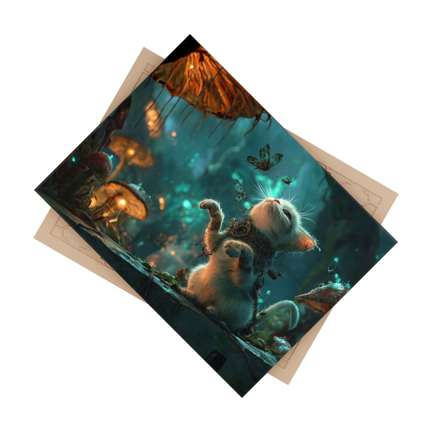 Enchanted Forest Kitten Ceramic Photo Tile – Whispering Butterflies and Glowing Fungi