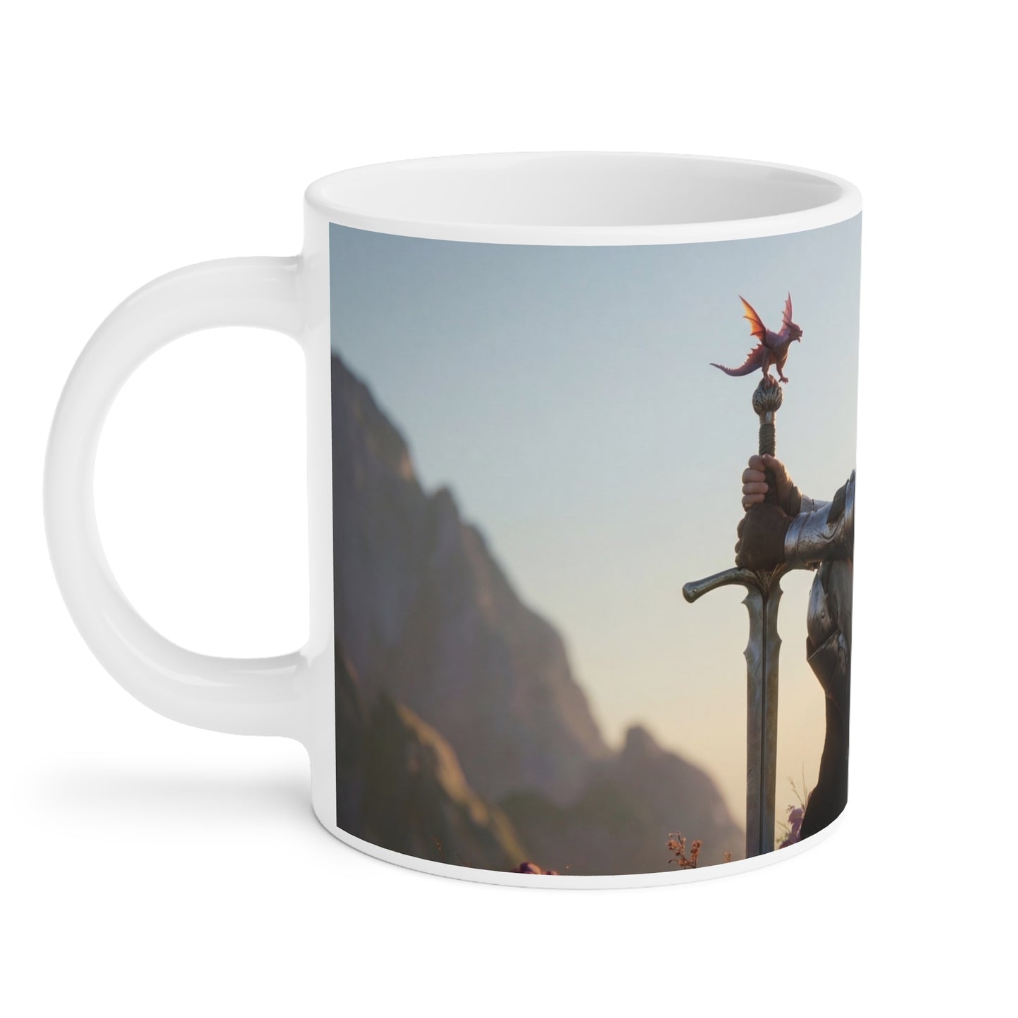 Dragon Knight Ceramic Mugs (11oz\15oz\20oz) – Sunset Sentinel with Wings