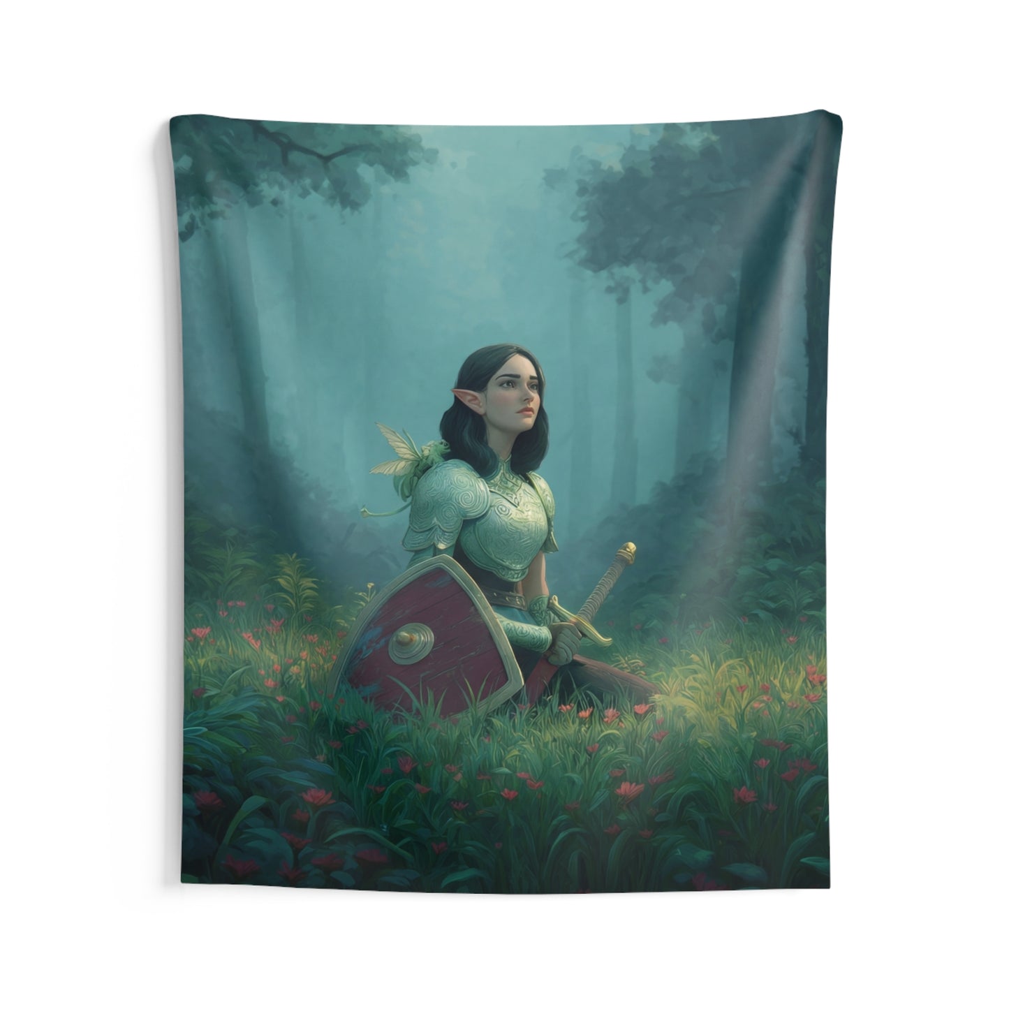 Elven Sentinel in Whispering Woods Indoor Wall Tapestries – Moss-Draped Stillness