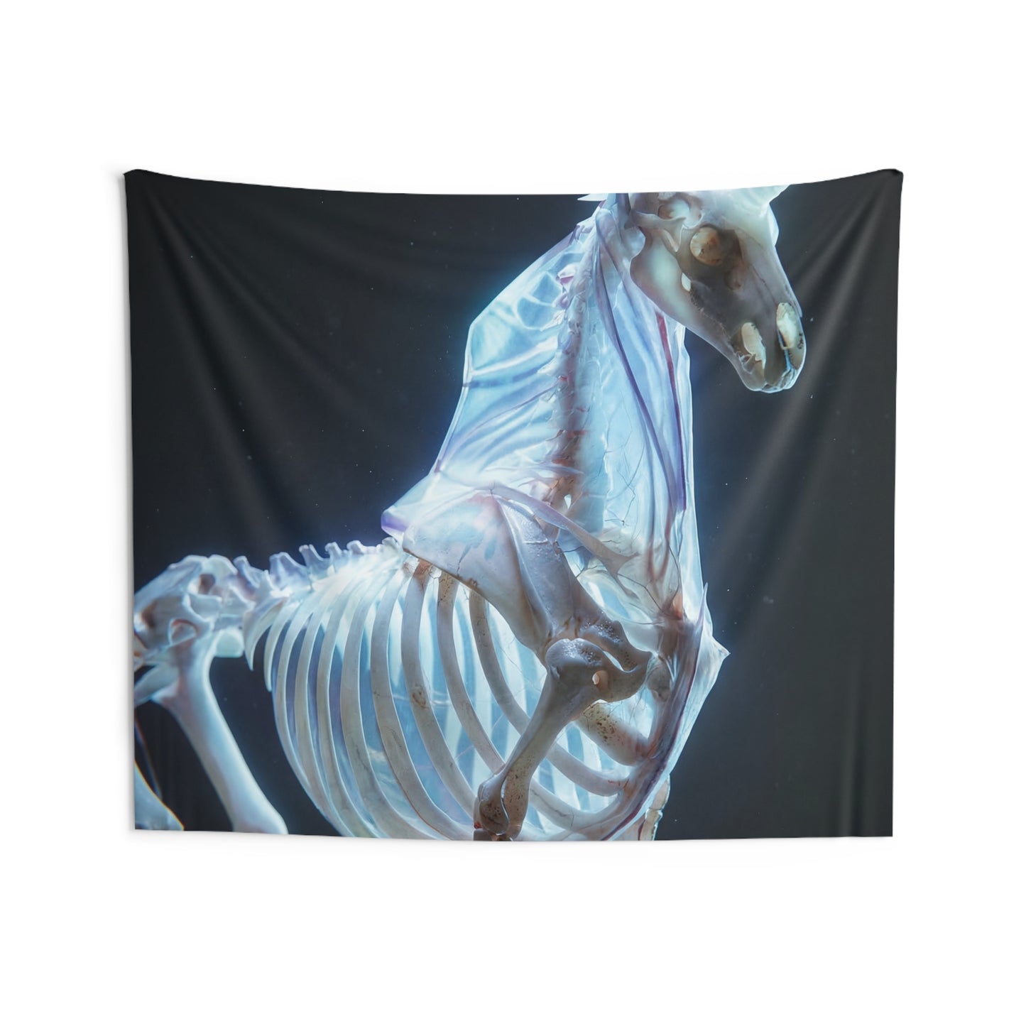 Celestial Unicorn Skeleton Tapestry – Luminescent Bone Dreamscape