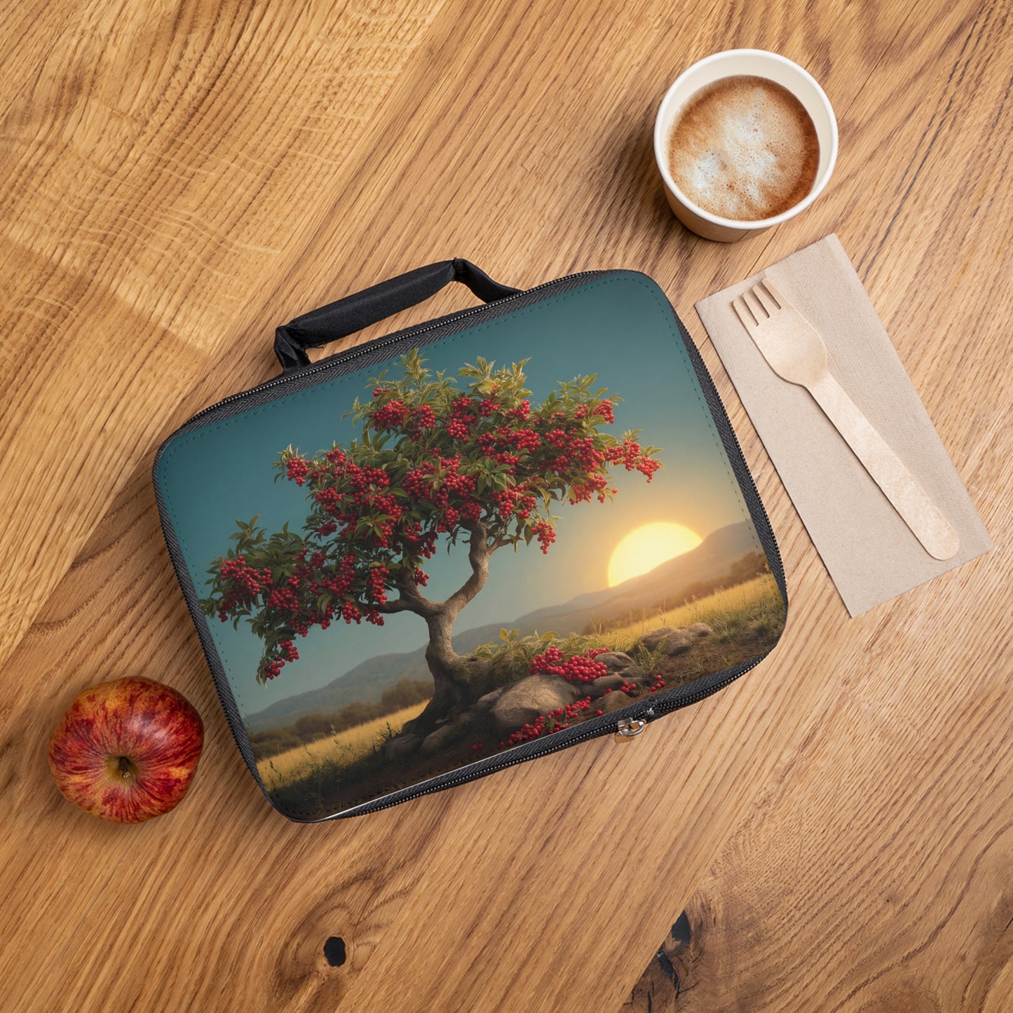 Crimson Berry Tree Lunch Bag – Sunset Harvest Dreamscape