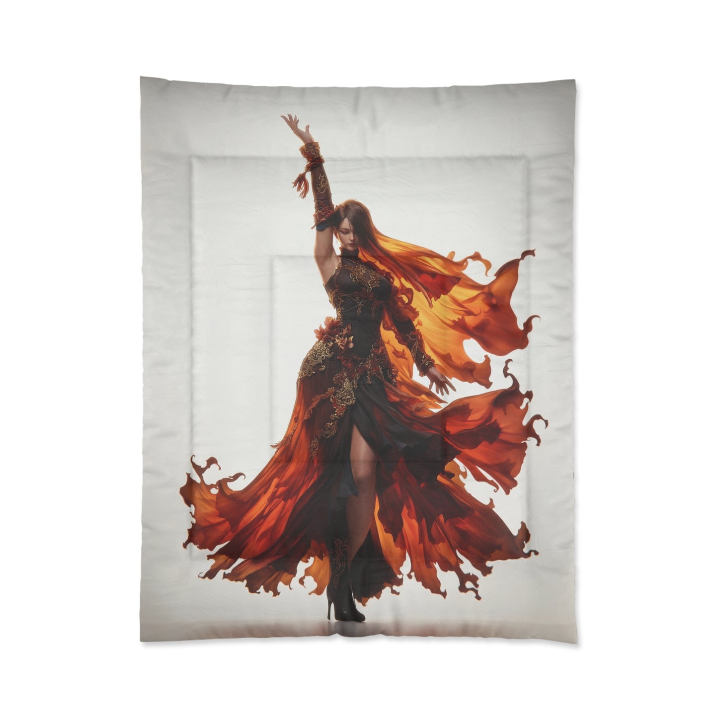 Flame-Dancer Regalia Comforter – Crimson Whirlwind Elegance