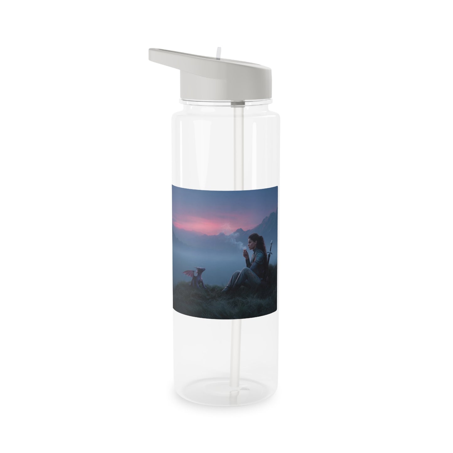 Mistbound Guardian Tritan Water Bottle – Pink Dragon & Dusk Sentinel