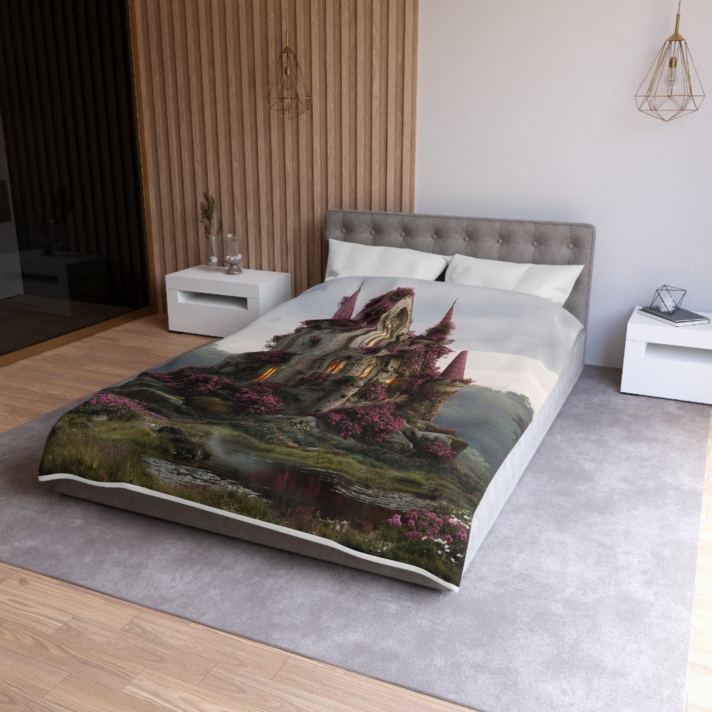 Rose-Covered Castle Microfiber Duvet Cover – Whispers of the Misty Vale