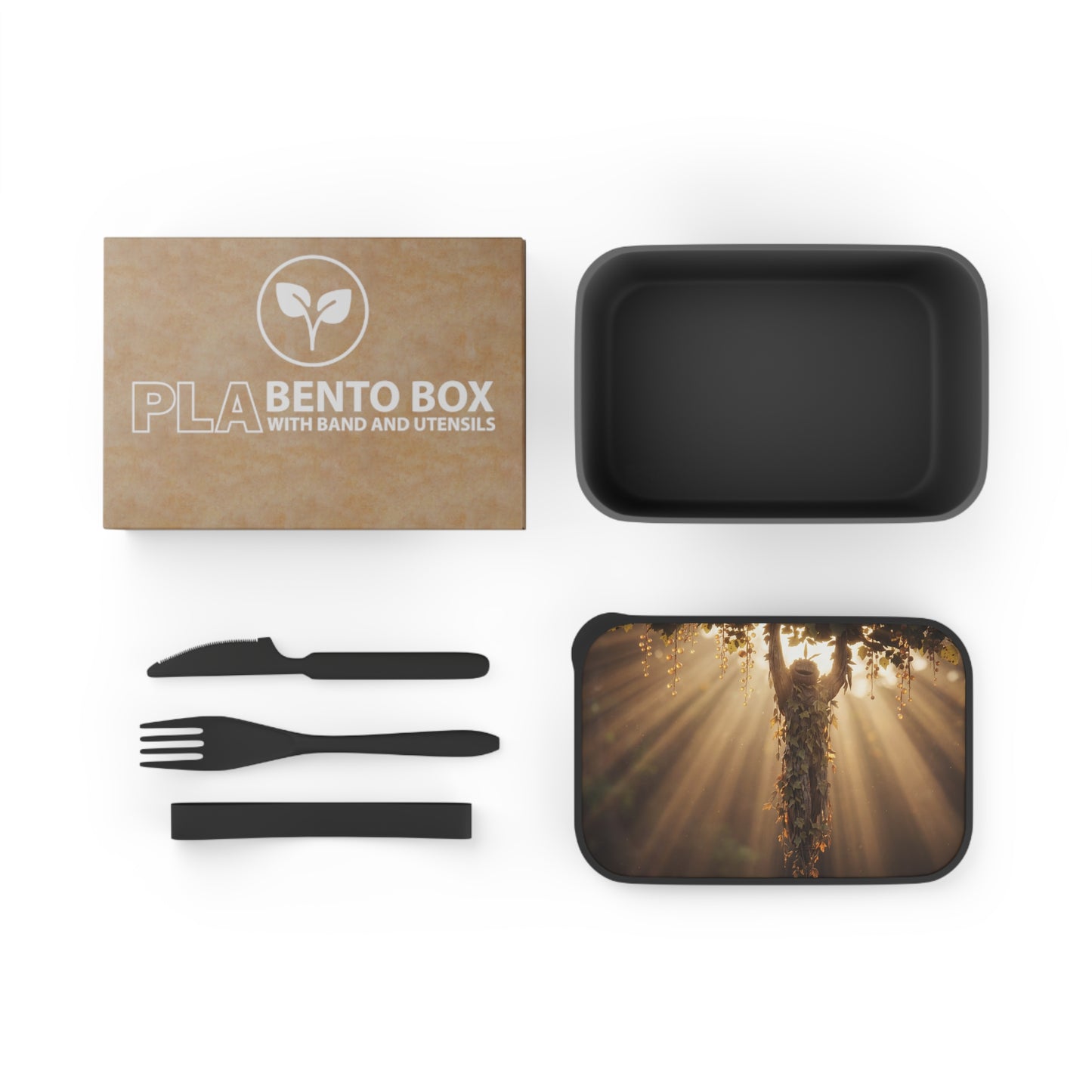 Sunbeam Tree Spirit PLA Bento Box with Band and Utensils – Golden Hour Guardian