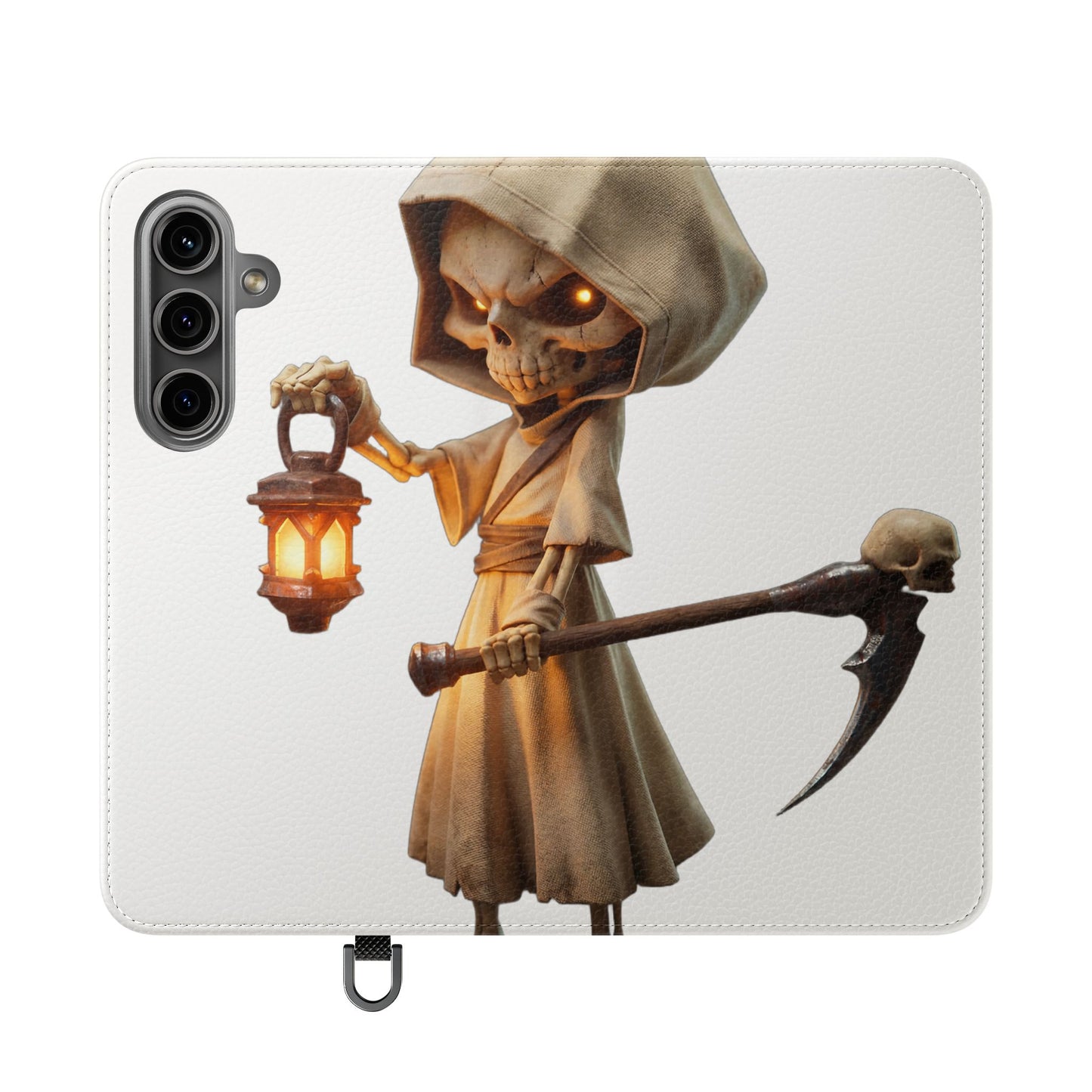 Lantern-Bearing Sentinel Flip Cases – Hooded Guardian with Scythe and Warm Glow