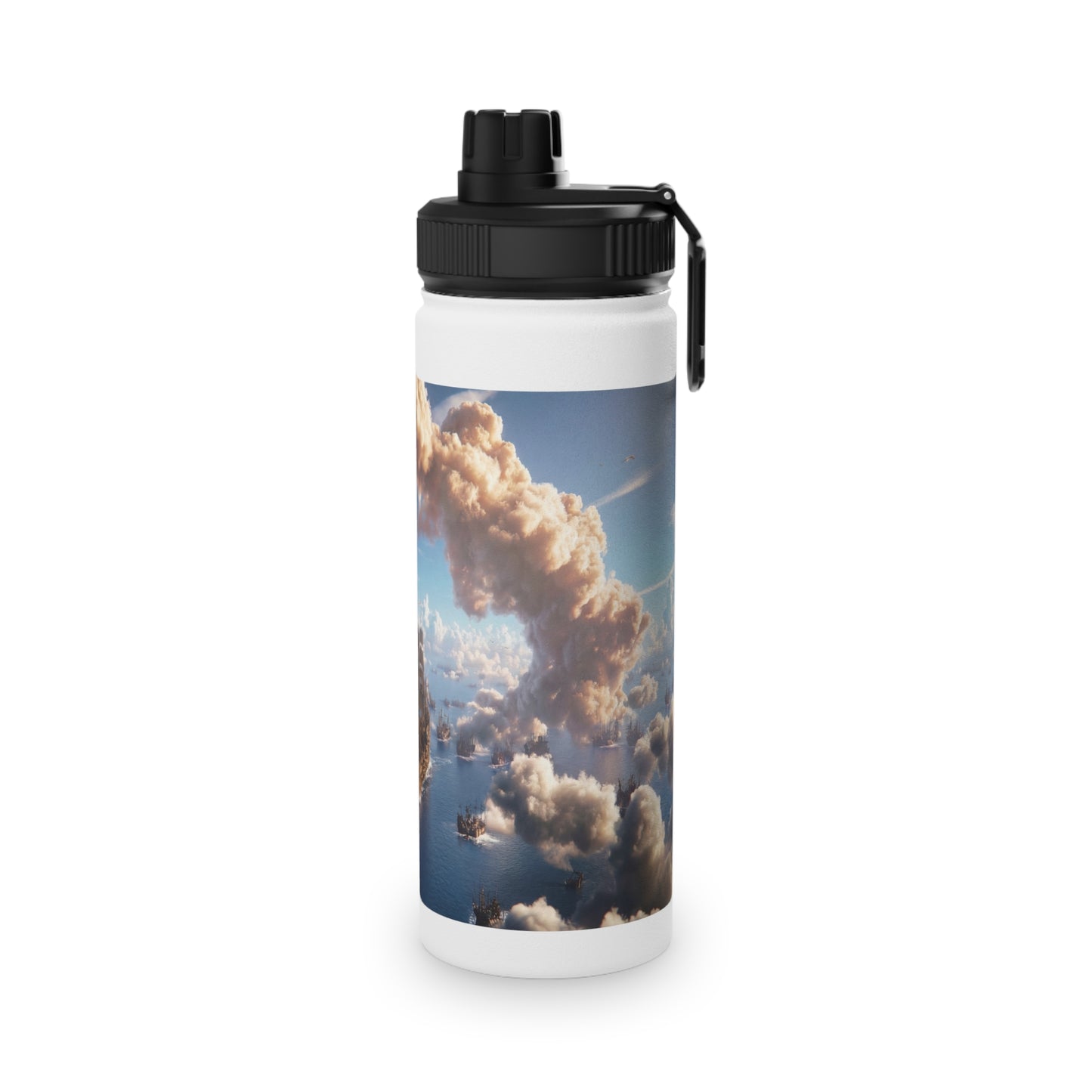 Armada Through Clouds Stainless Steel Water Bottle, Sports Lid – Golden Fleet at Dawn
