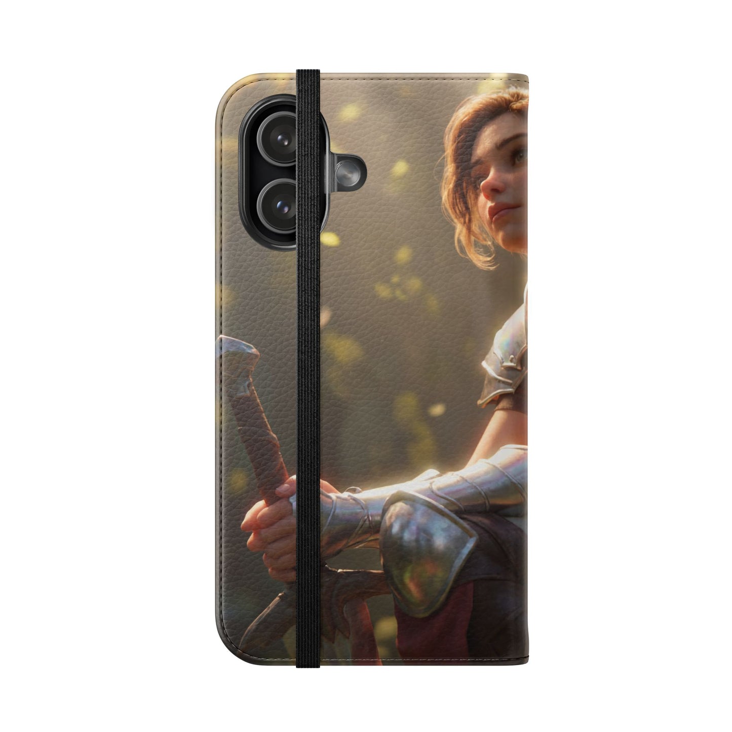 Elven Knight with Dragon Flip Cases – Iridescent Armor & Tiny Guardian Portrait