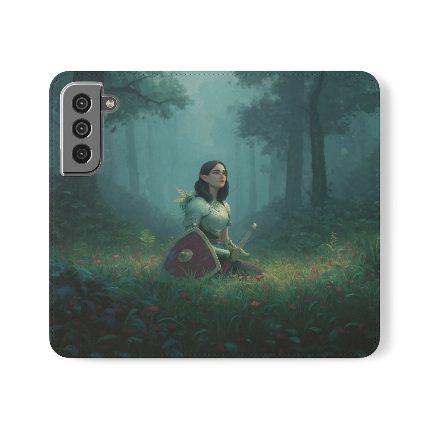 Woodland Sentinel Flip Cases – Green Knight in Misty Grove