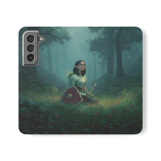 Woodland Sentinel Flip Cases – Green Knight in Misty Grove