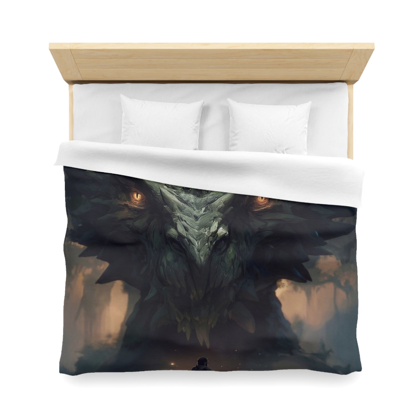 Ancient Dragon Sentinel Microfiber Duvet Cover – Forest Guardian at Dusk