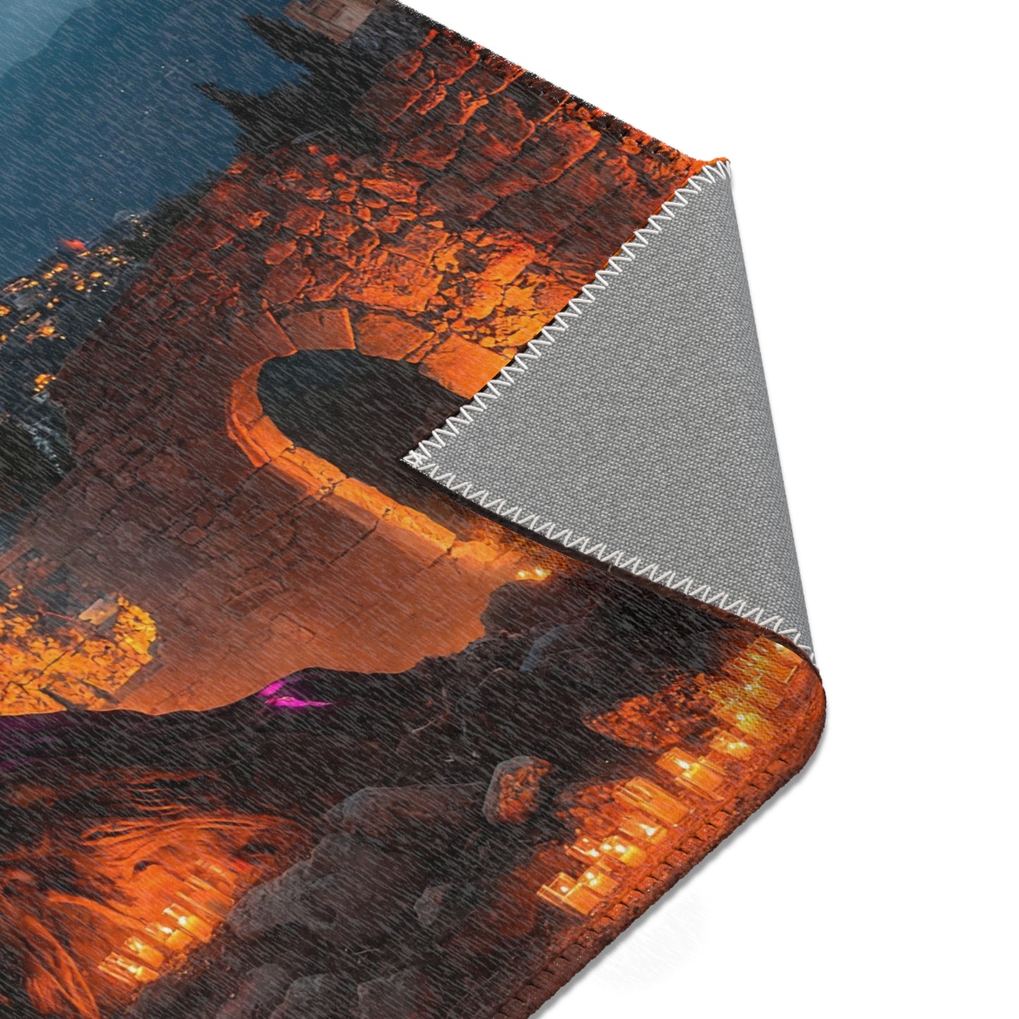 Ancient Tree with Neon Glow Area Rugs – Sacred Grove at Twilight