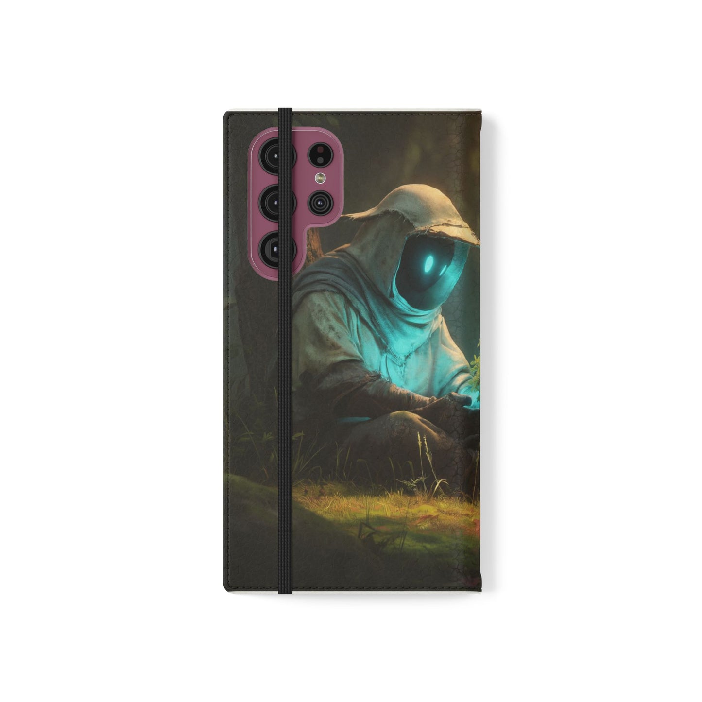 Glowing Orb Hooded Guardian Flip Cases – Bioluminescent Forest Keeper
