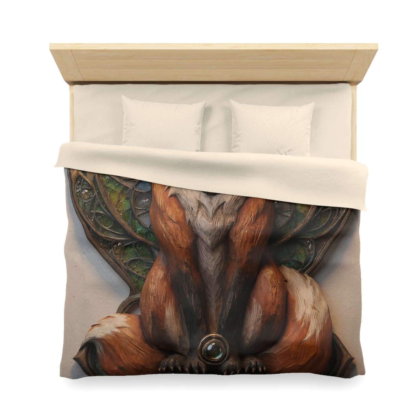 Fox Sentinel Microfiber Duvet Cover – Warm Amber Guardian in Stained Glass