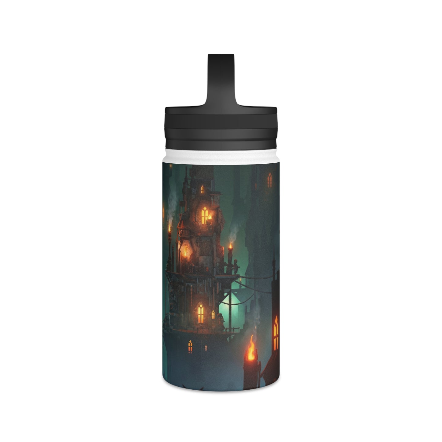 Aerial City of Lanterns Stainless Steel Water Bottle, Handle Lid – Glow in the Misty Canopy