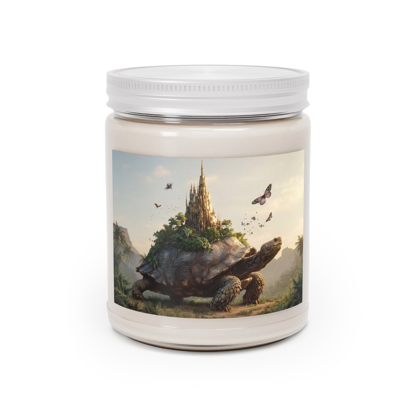 Guardian Turtle Castle Scented Soy Candles with White Lid, 9oz – Sunset Sanctuary on a Living Mountain
