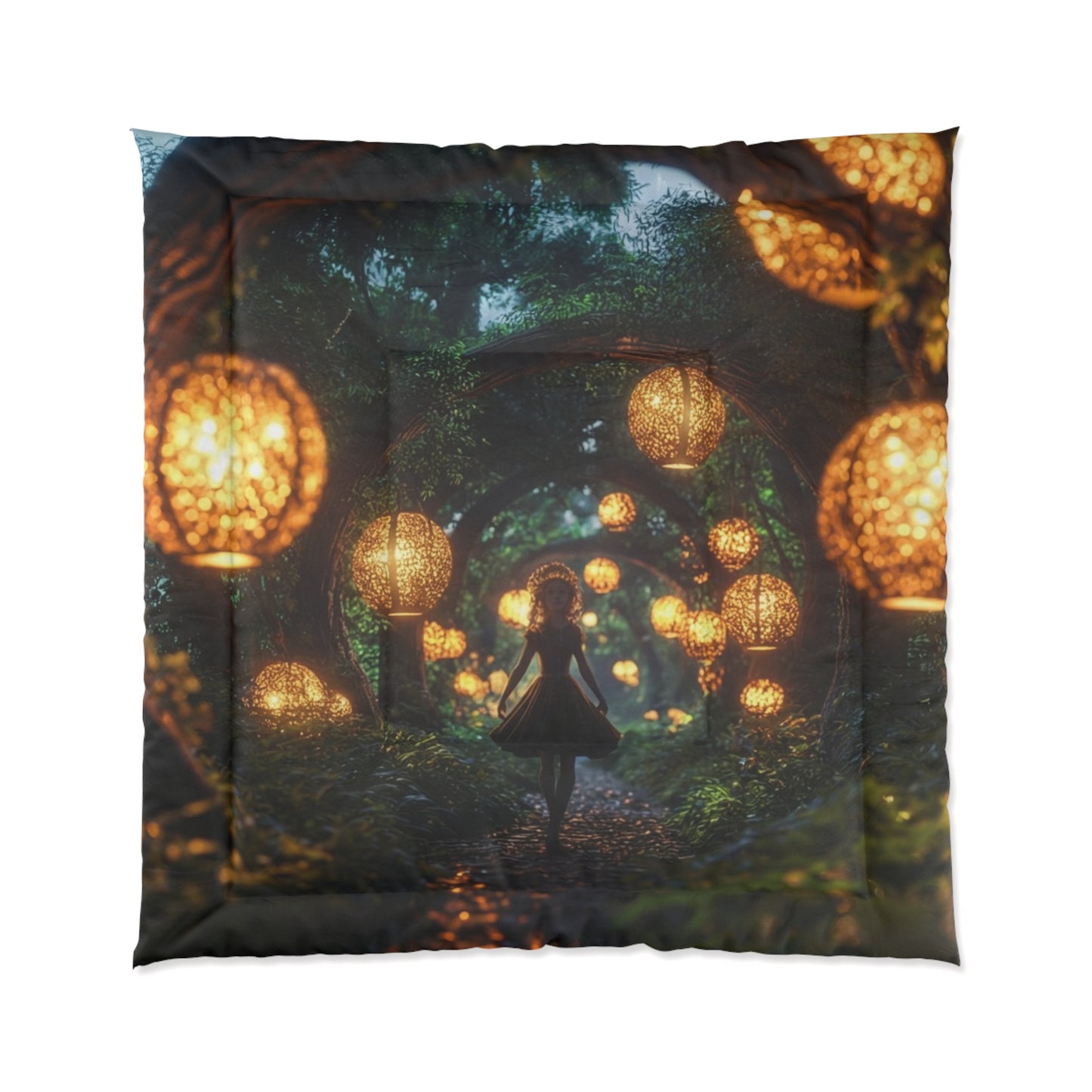 Luminous Forest Path Comforter – Warm Lanterns Guide Your Way