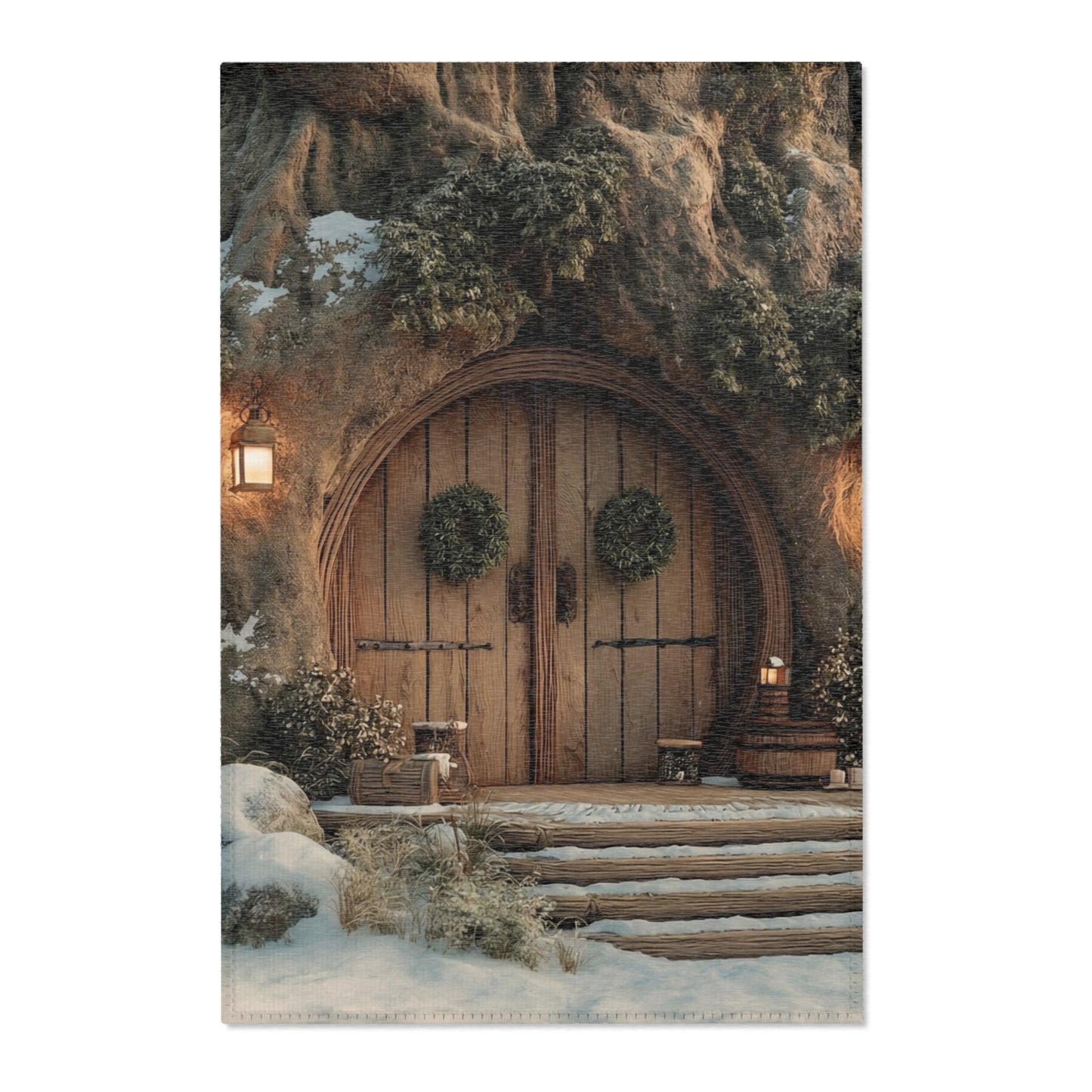 Winter Hollow Cottage Rug – Snow-Dusted Stone & Wood Sanctuary
