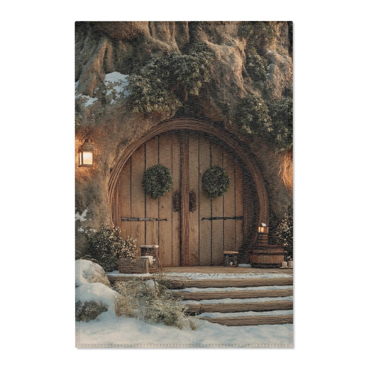 Winter Hollow Cottage Rug – Snow-Dusted Stone & Wood Sanctuary