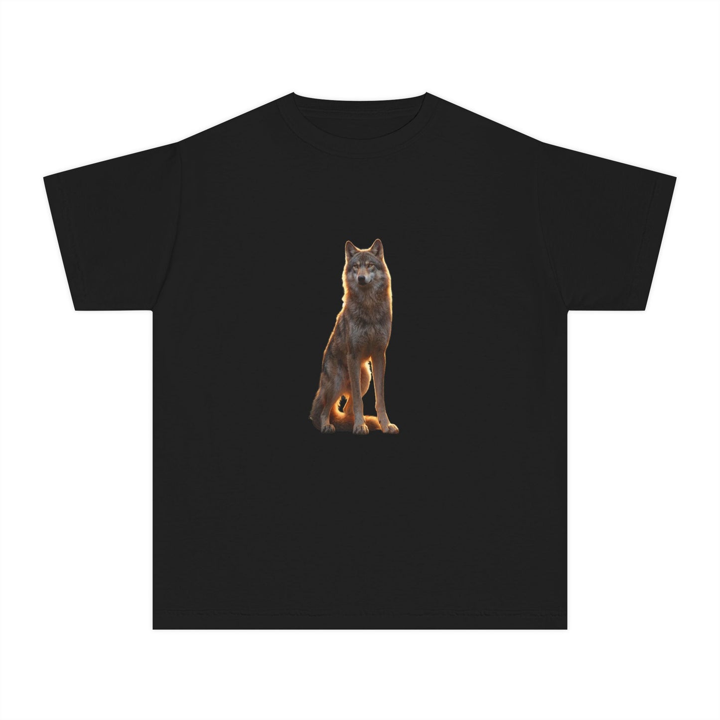 Golden Hour Wolf Youth Midweight Tee – Sunlit Sentinel Graphic