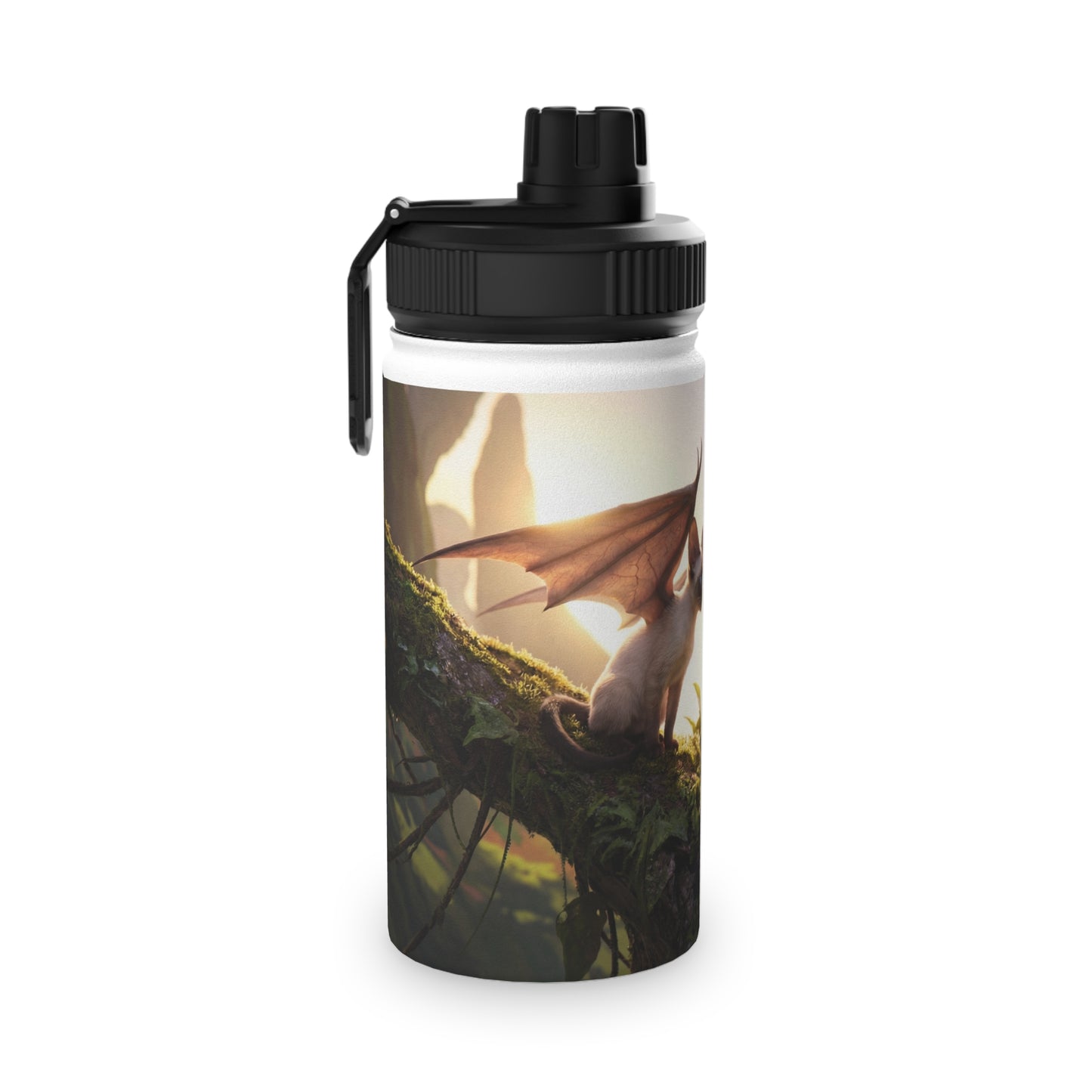 Winged Siamese Kittens Stainless Steel Water Bottle, Sports Lid – Sunlit Grove Whispers