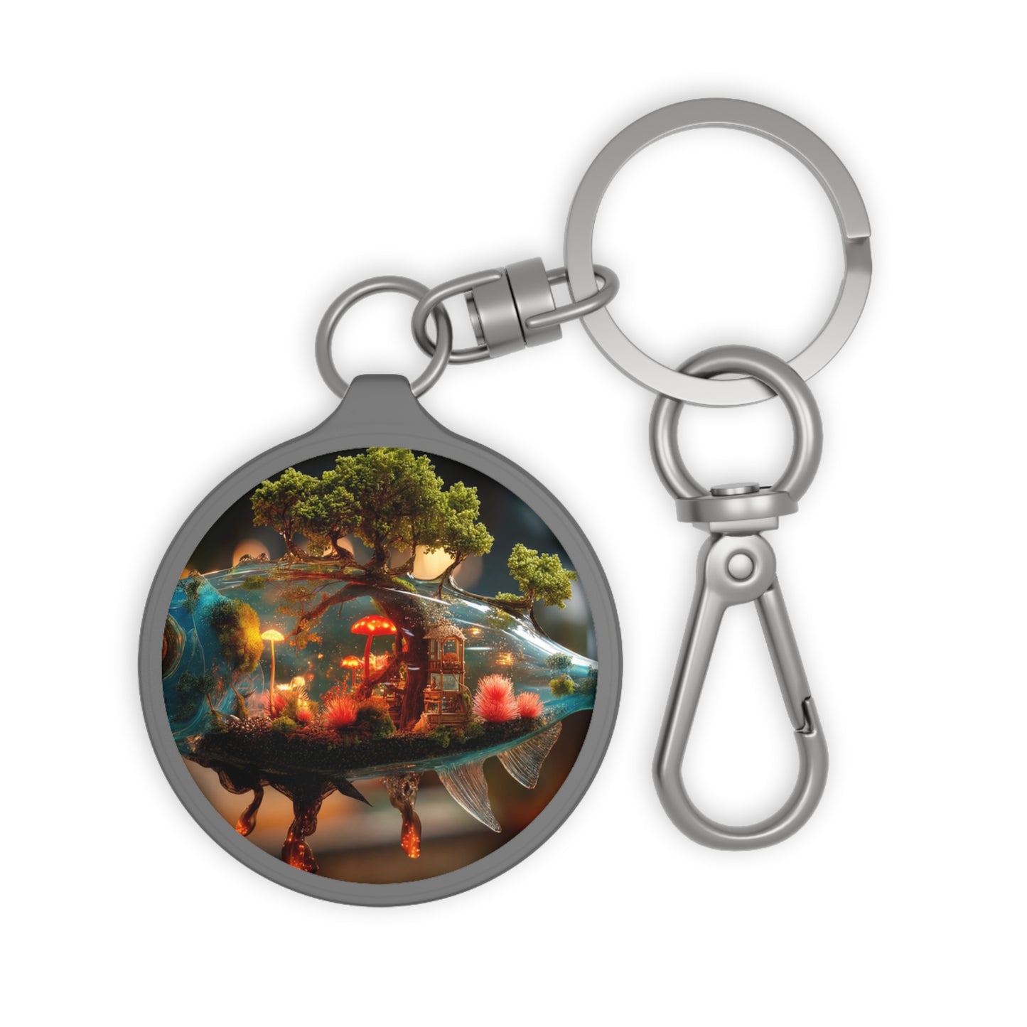Forest Within Fish Keyring Tag – Bioluminescent Twilight Sanctuary